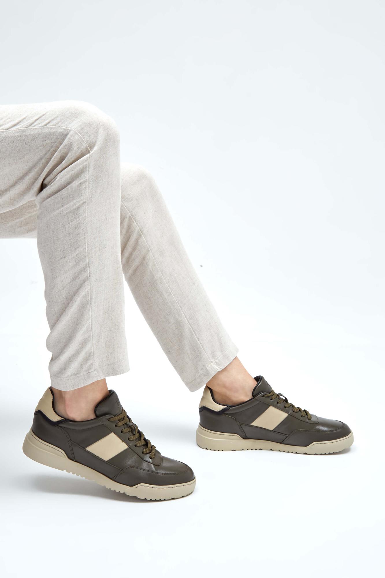 Tamer Tanca Erkek Hakiki Deri Haki/Vizon Sneakers & Spor Ayakkabı