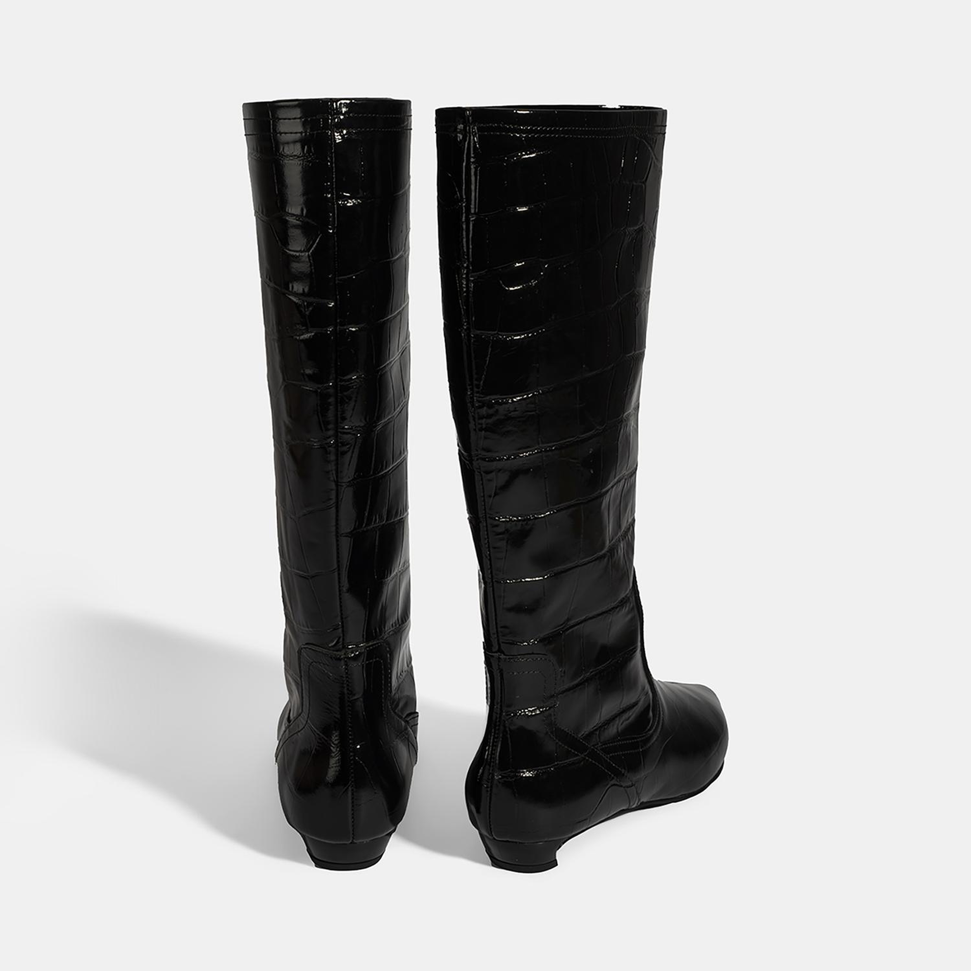 Kadın Siyah Kroko Baskılı İnce Topuklu Rugan Deri Çizme