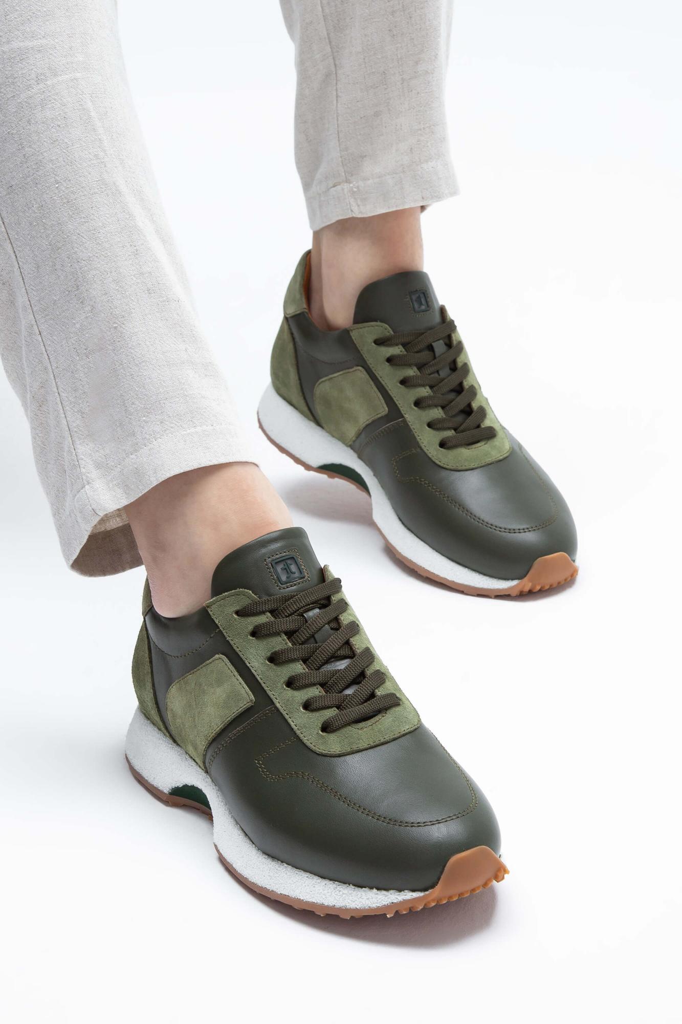 Tamer Tanca Erkek Hakiki Deri Yeşil Napa Sneakers & Spor Ayakkabı