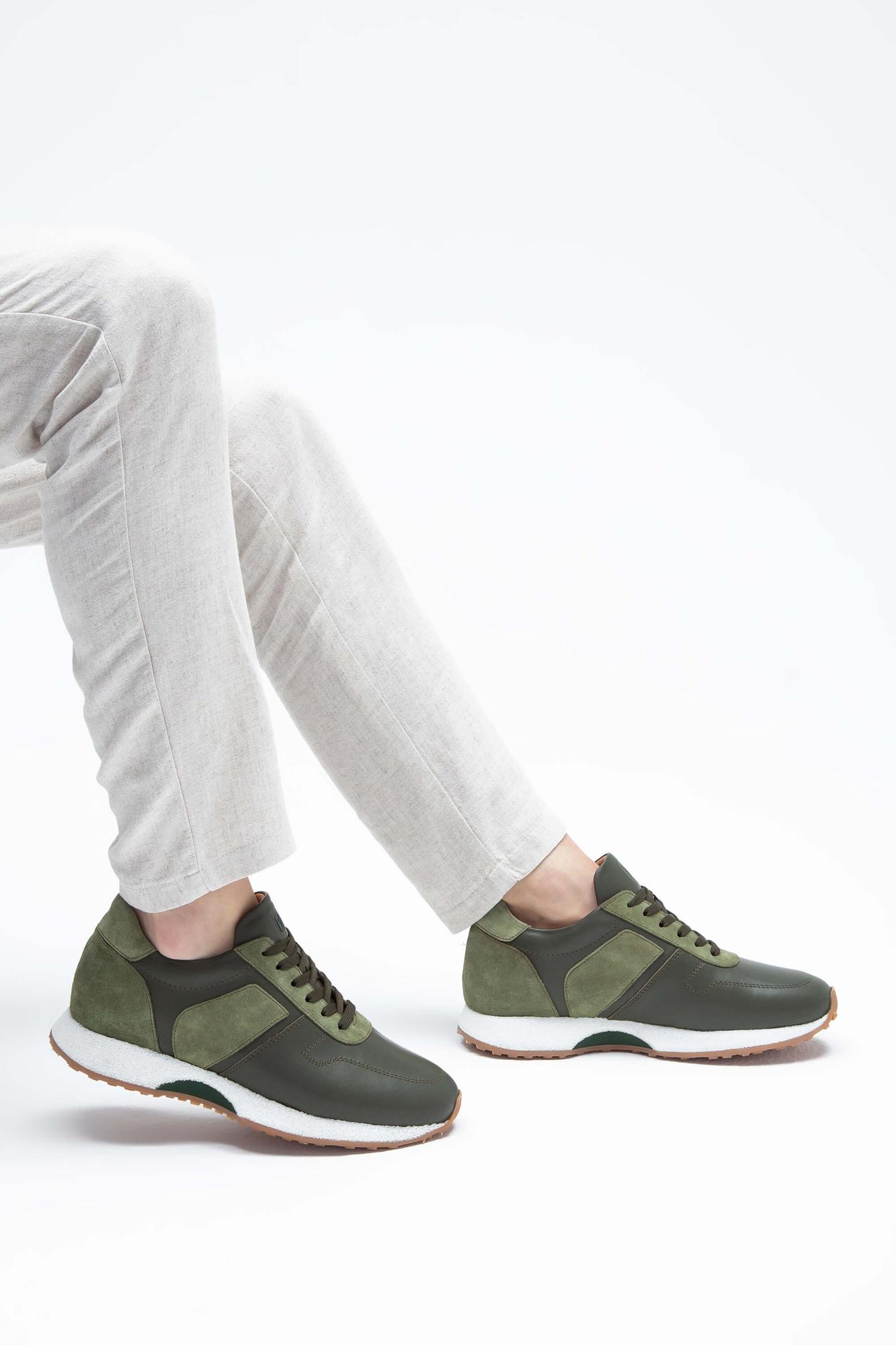 Tamer Tanca Erkek Hakiki Deri Yeşil Napa Sneakers & Spor Ayakkabı