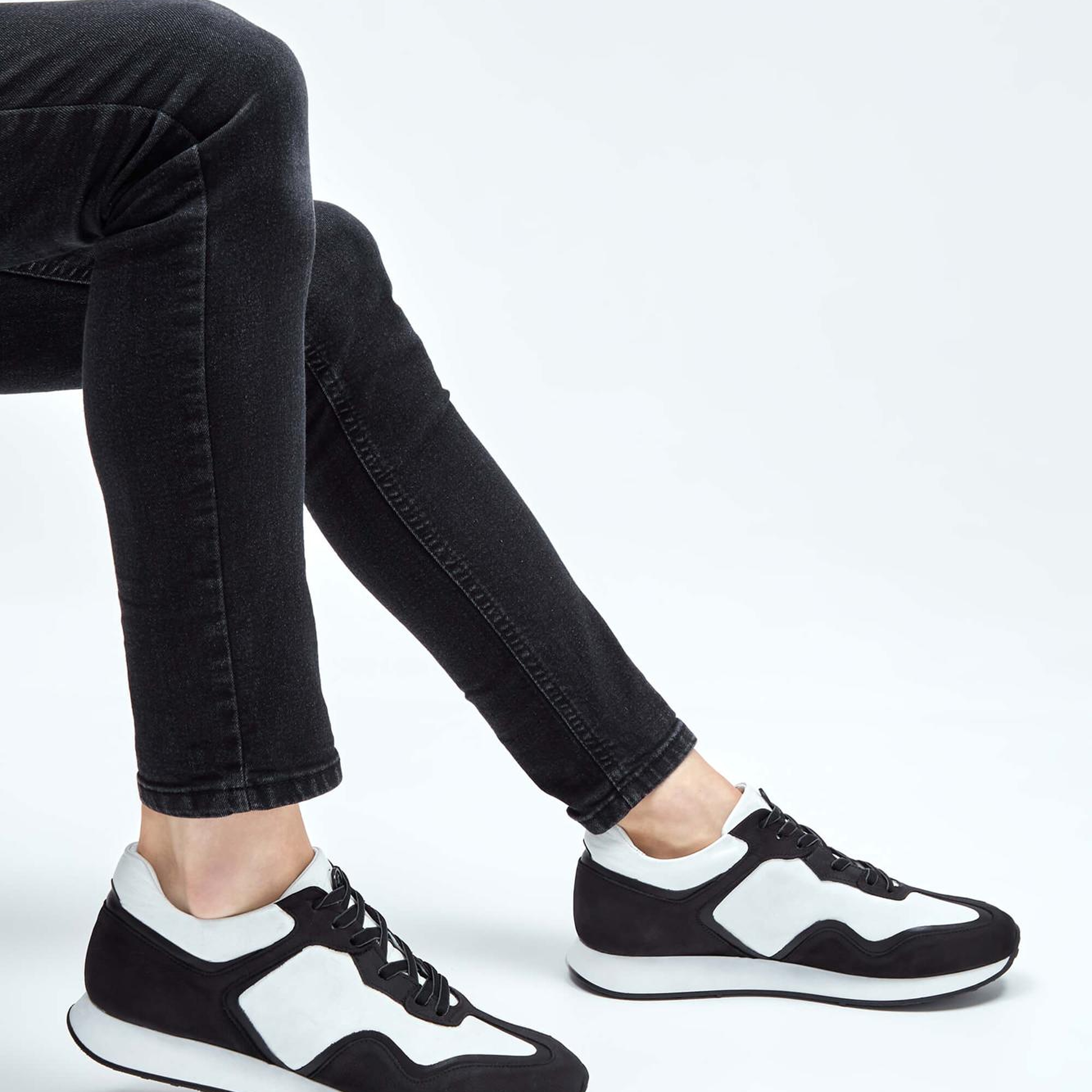 Tamer Tanca Erkek Hakiki Deri Siyah-Beyaz Sneakers & Spor Ayakkabı