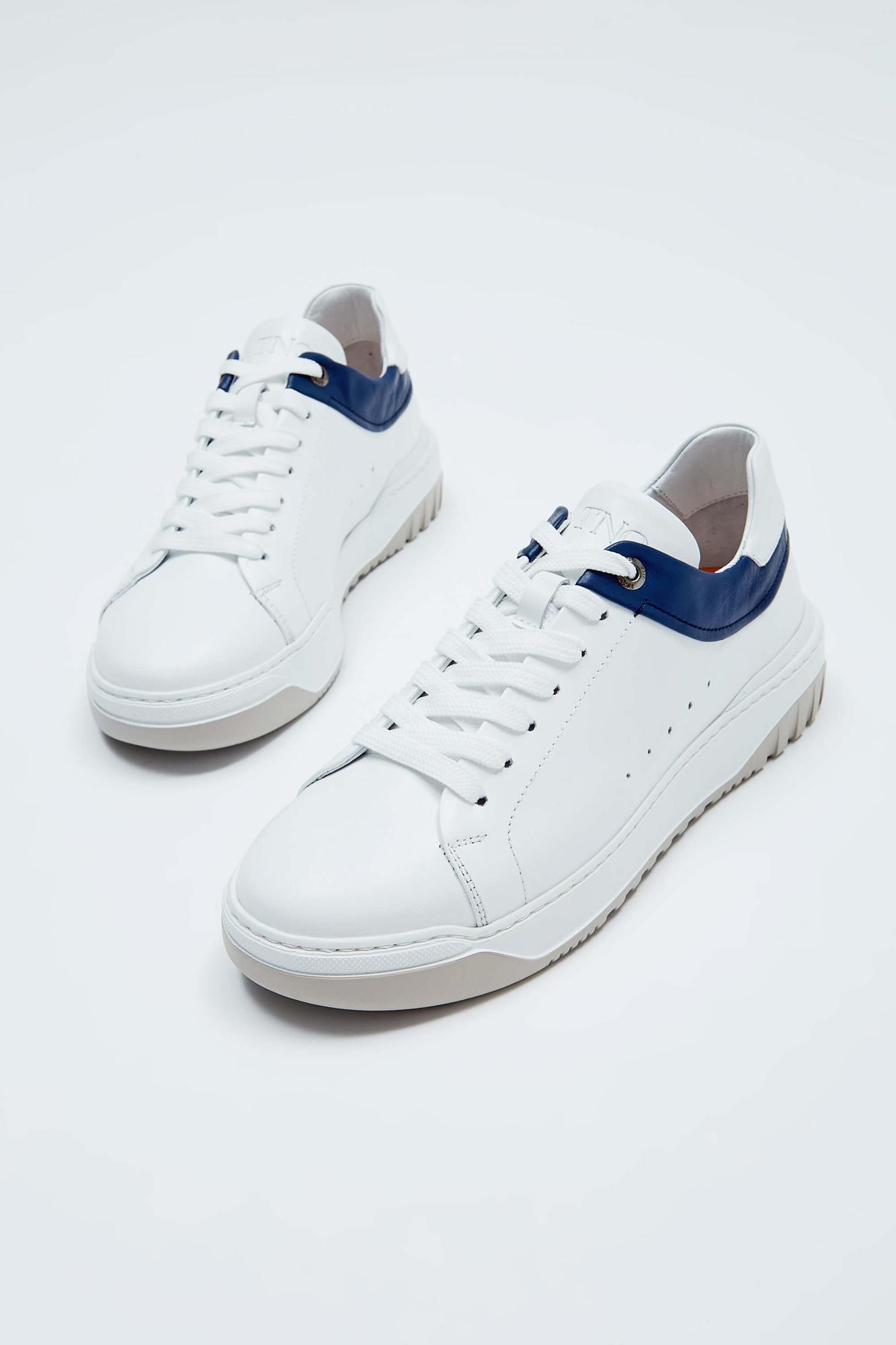 Tamer Tanca Erkek Hakiki Deri Beyaz/Mavi Sneakers & Spor Ayakkabı