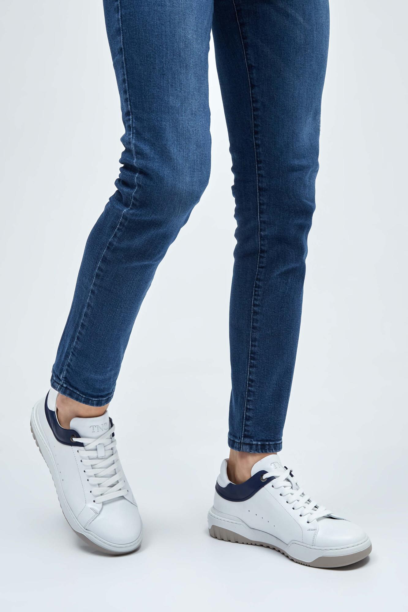 Tamer Tanca Erkek Hakiki Deri Beyaz/Mavi Sneakers & Spor Ayakkabı