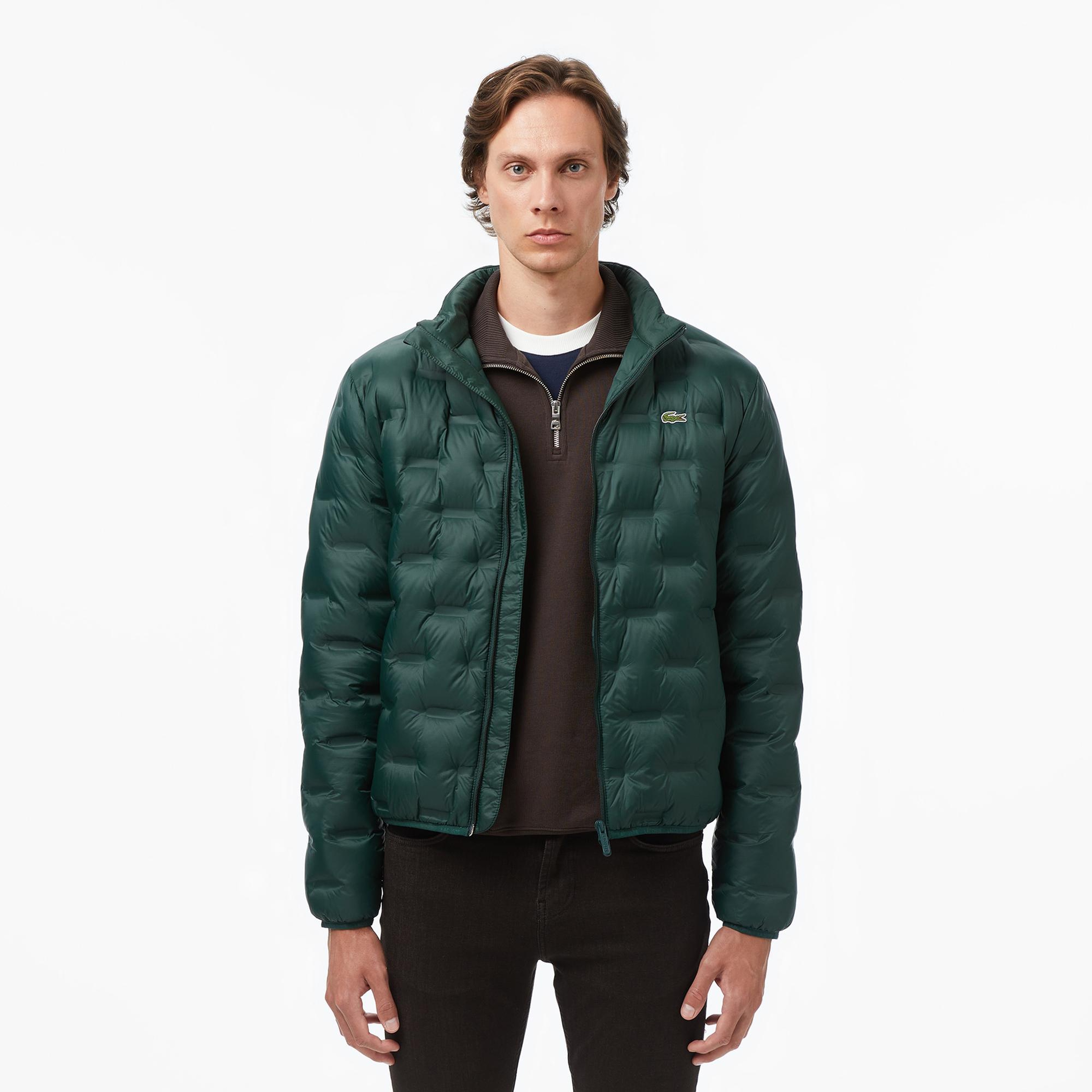 Lacoste Erkek Dik Yaka Kapitone Koyu Yeşil Mont