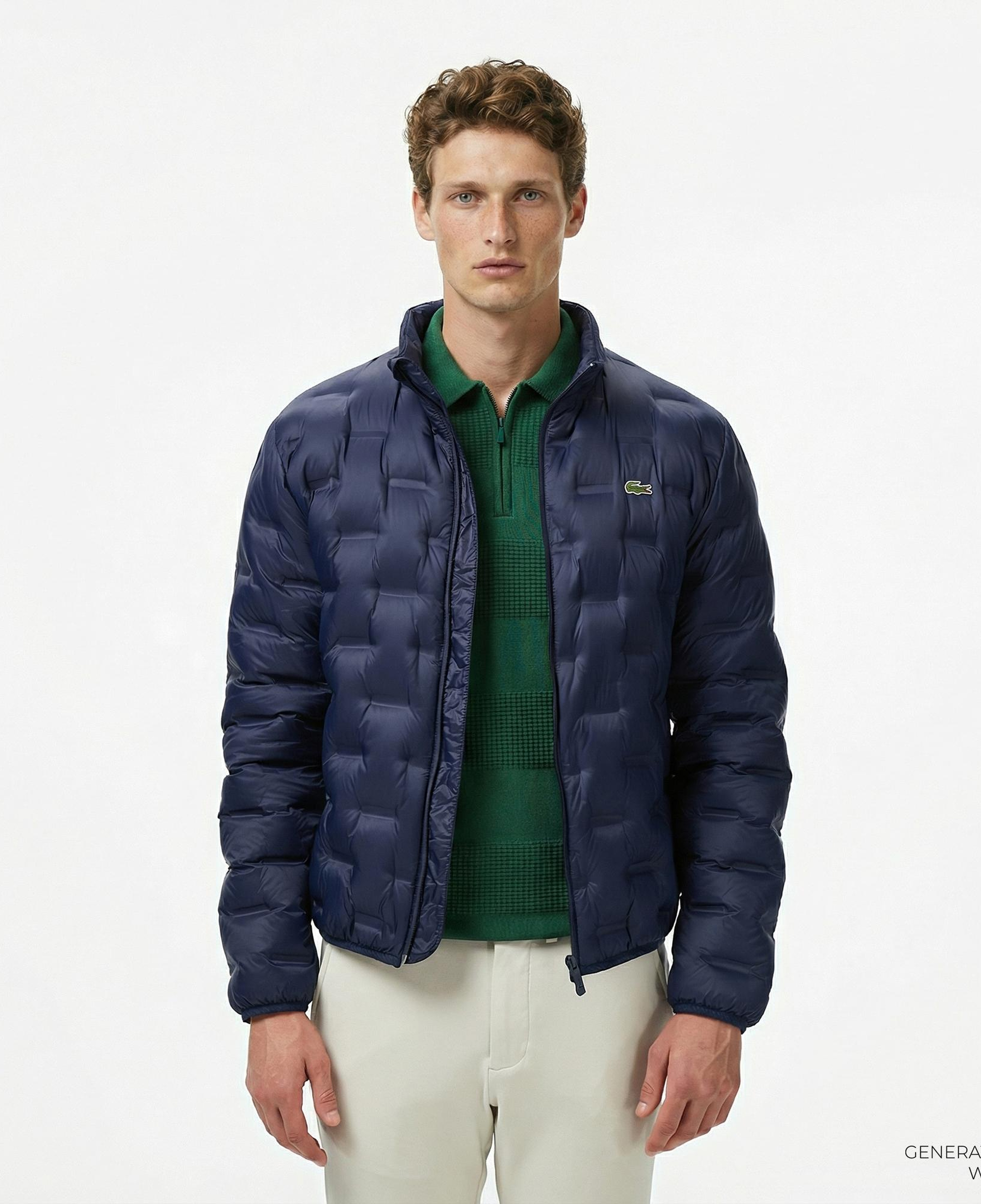 Lacoste Erkek Dik Yaka Kapitone Lacivert Mont