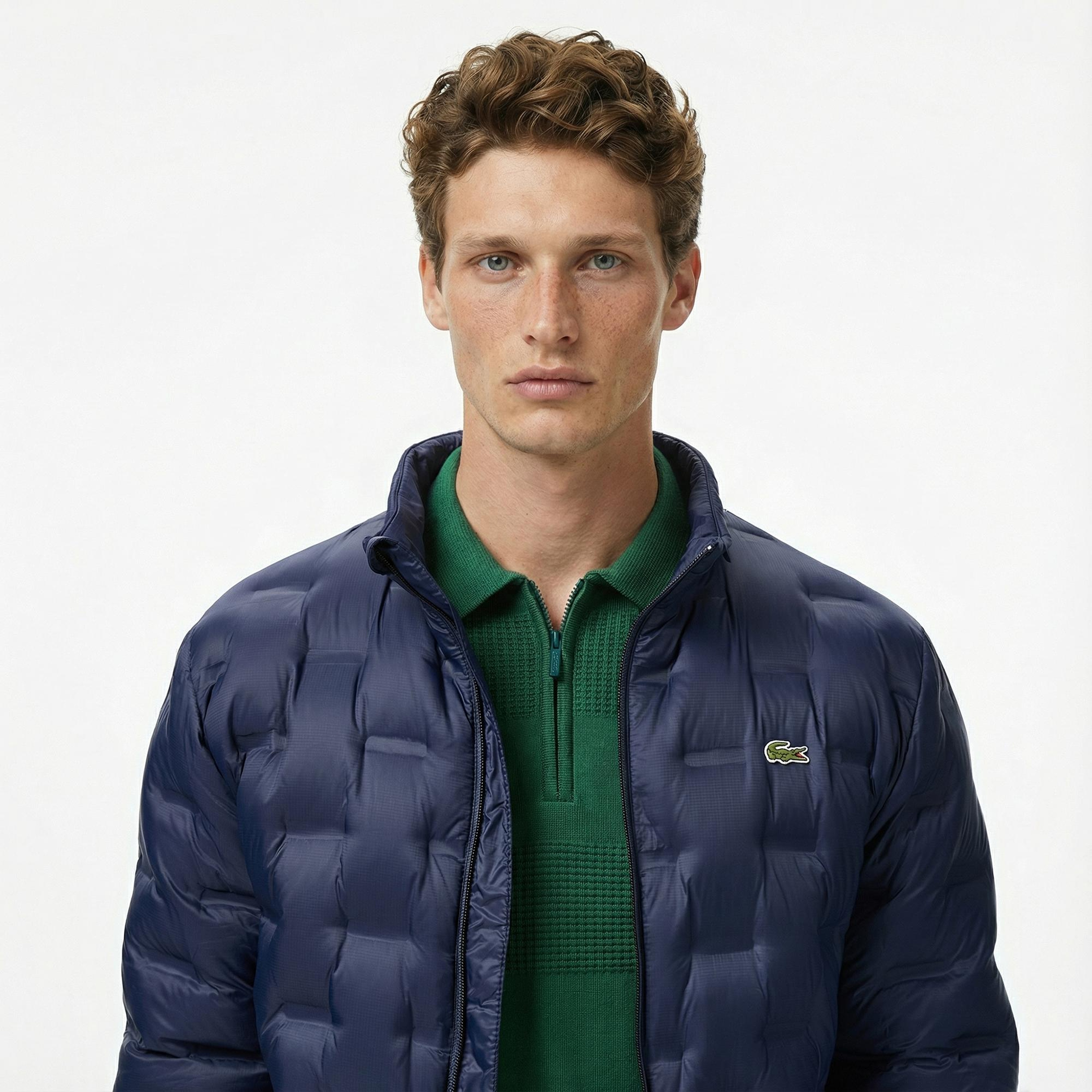 Lacoste Erkek Dik Yaka Kapitone Lacivert Mont