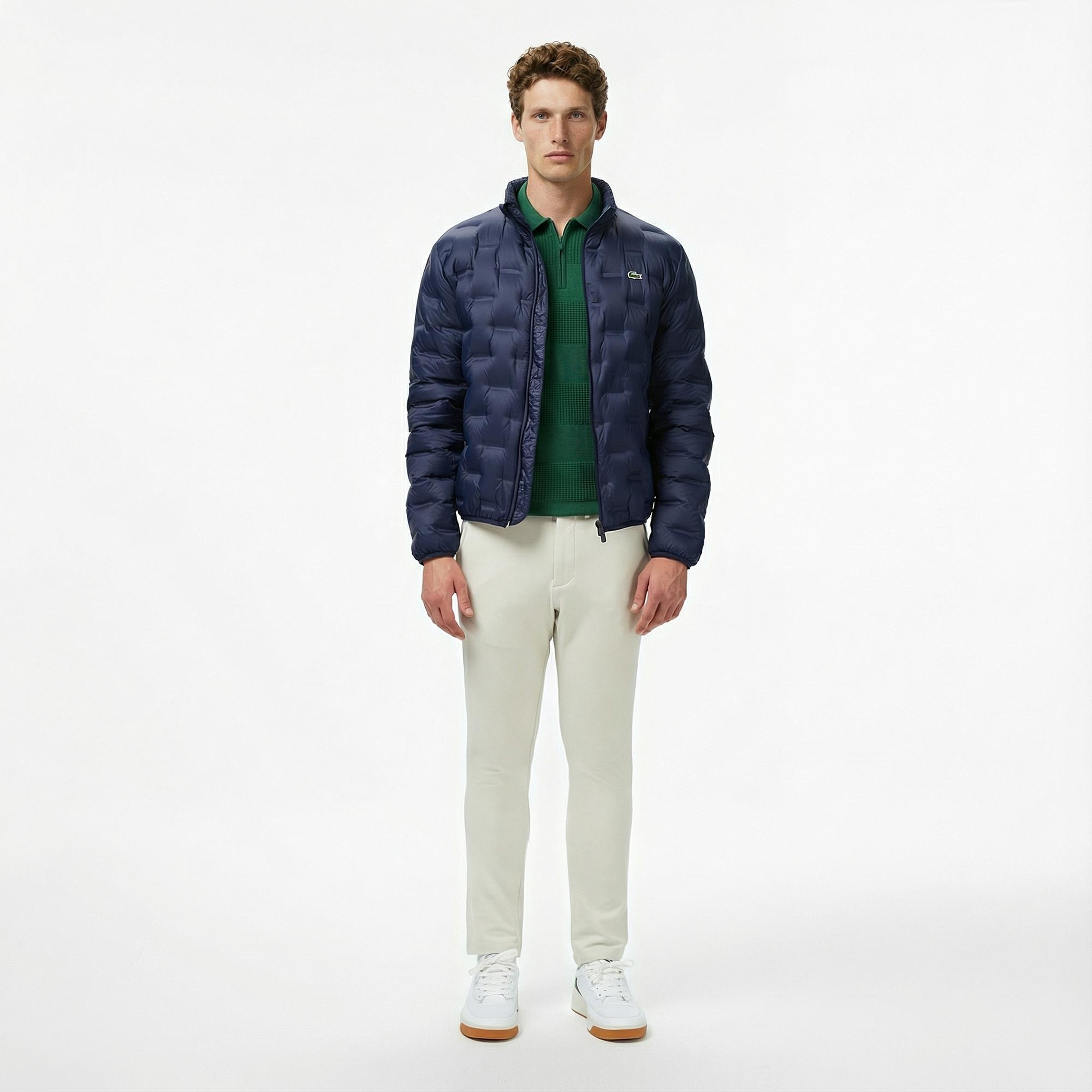 Lacoste Erkek Dik Yaka Kapitone Lacivert Mont