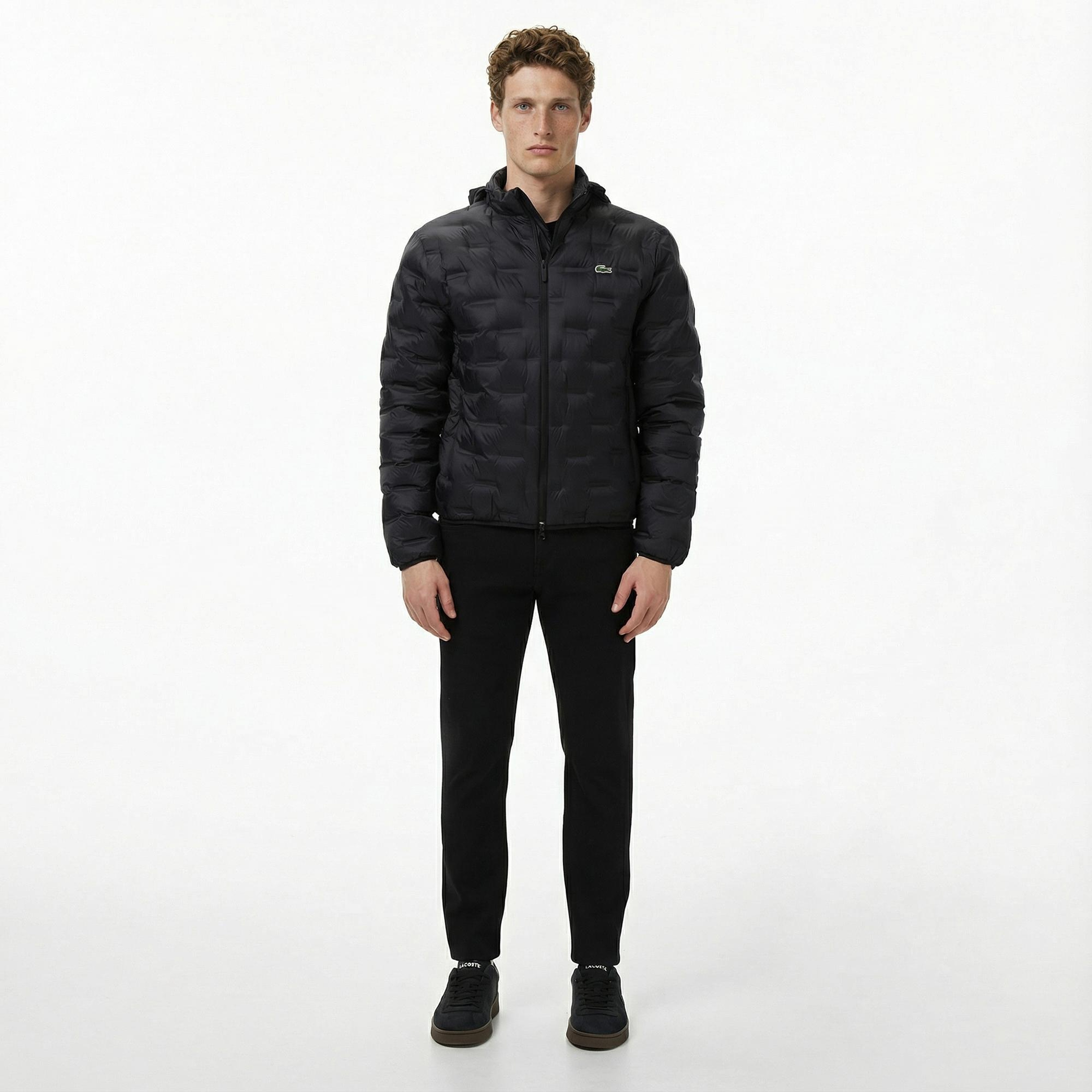 Lacoste Erkek Dik Yaka Kapitone Siyah Mont