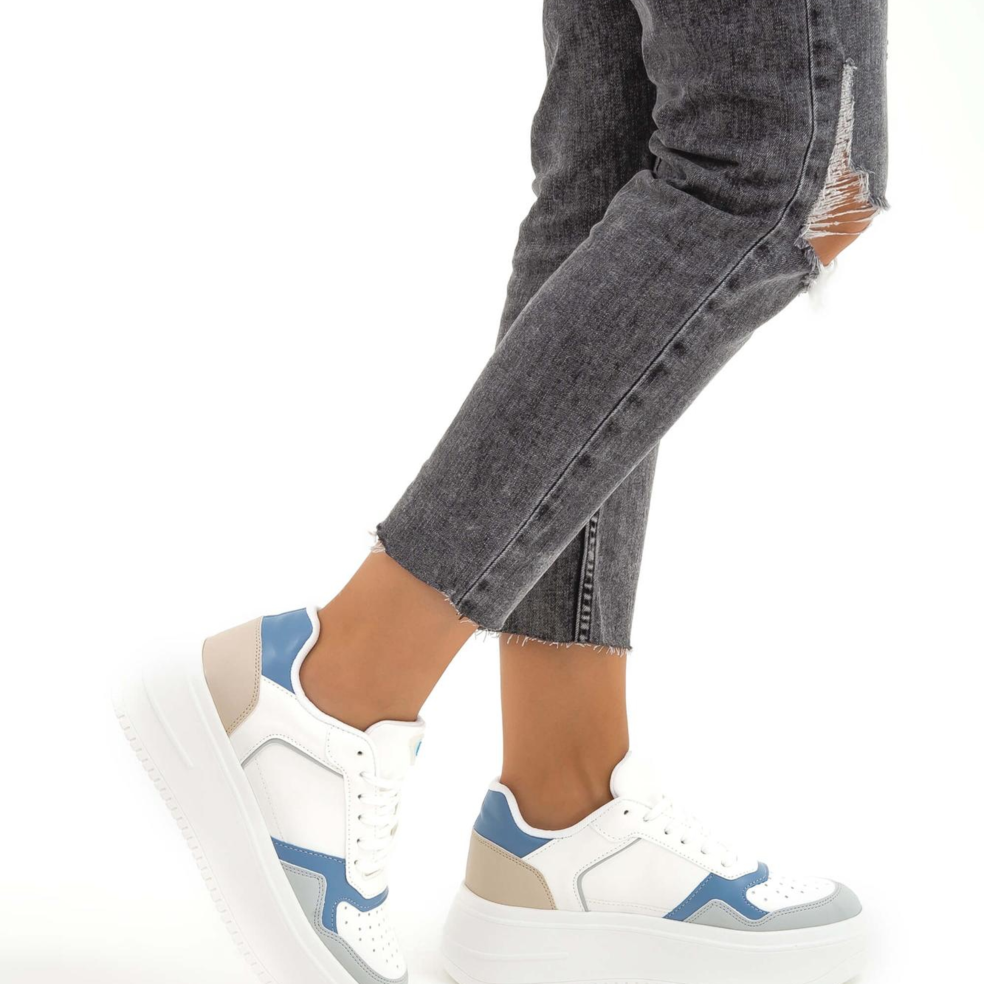 Tamer Tanca Kadın Vegan Beyaz/Mavi Sneakers & Spor Ayakkabı