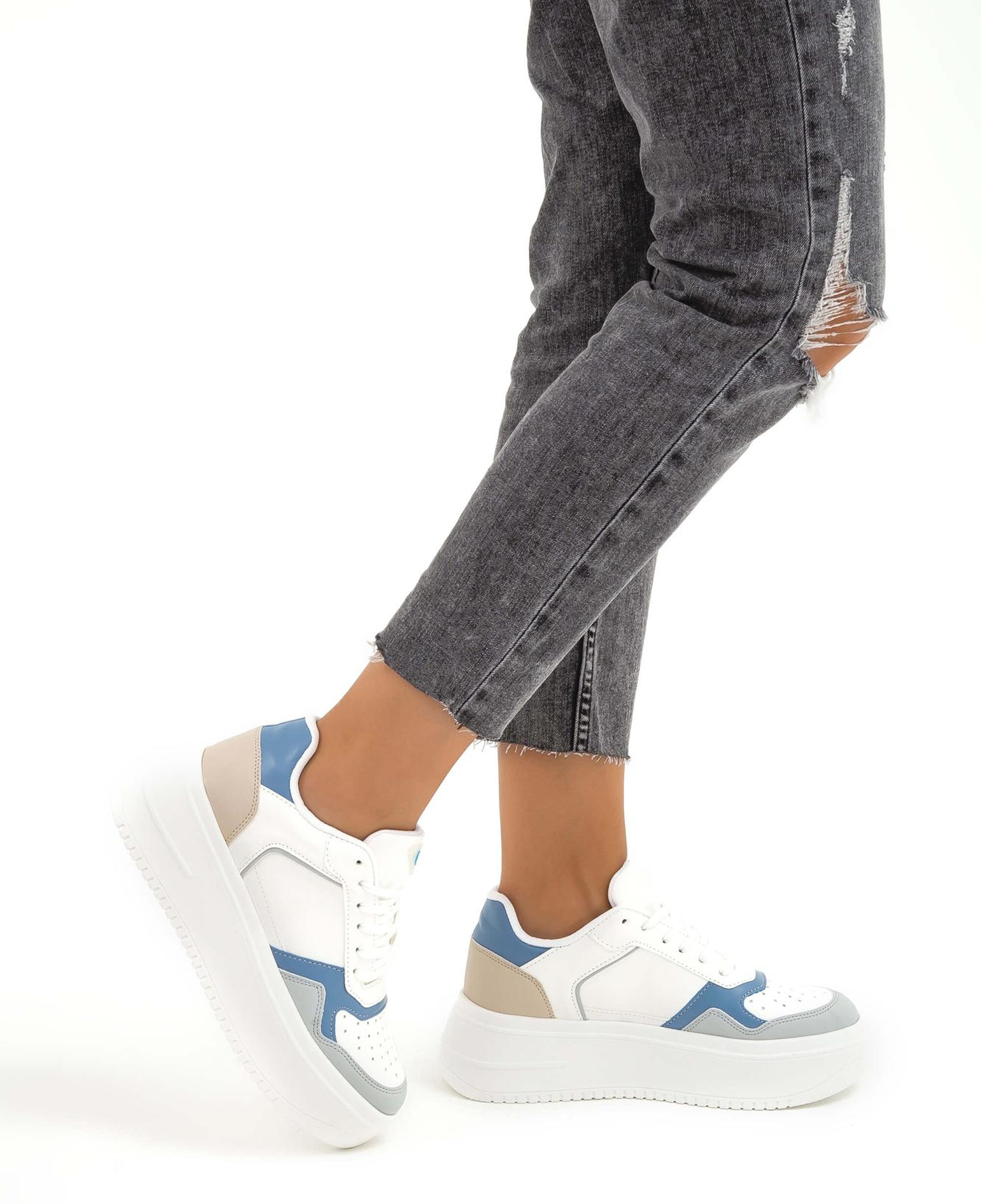 Tamer Tanca Kadın Vegan Beyaz/Mavi Sneakers & Spor Ayakkabı