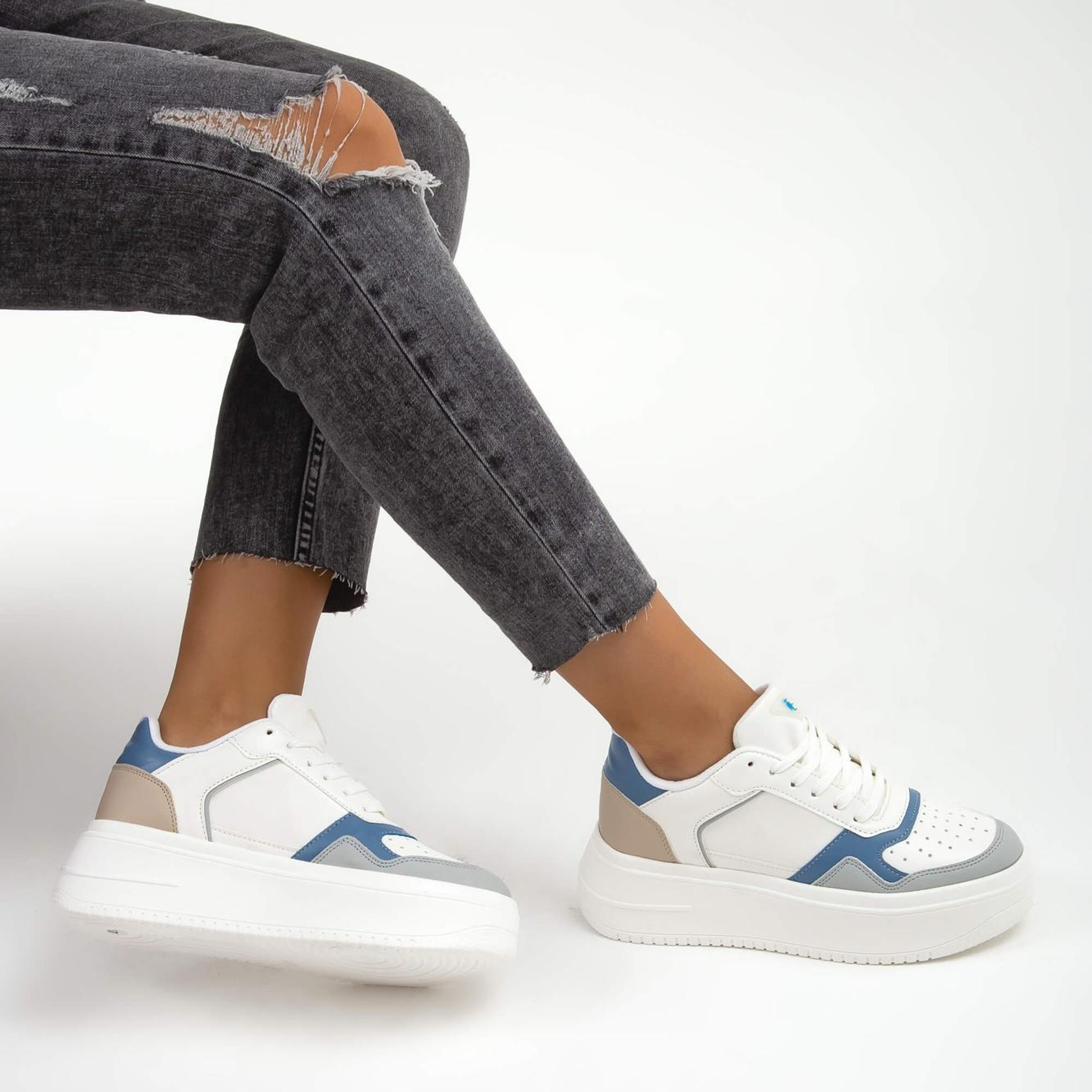 Tamer Tanca Kadın Vegan Beyaz/Mavi Sneakers & Spor Ayakkabı