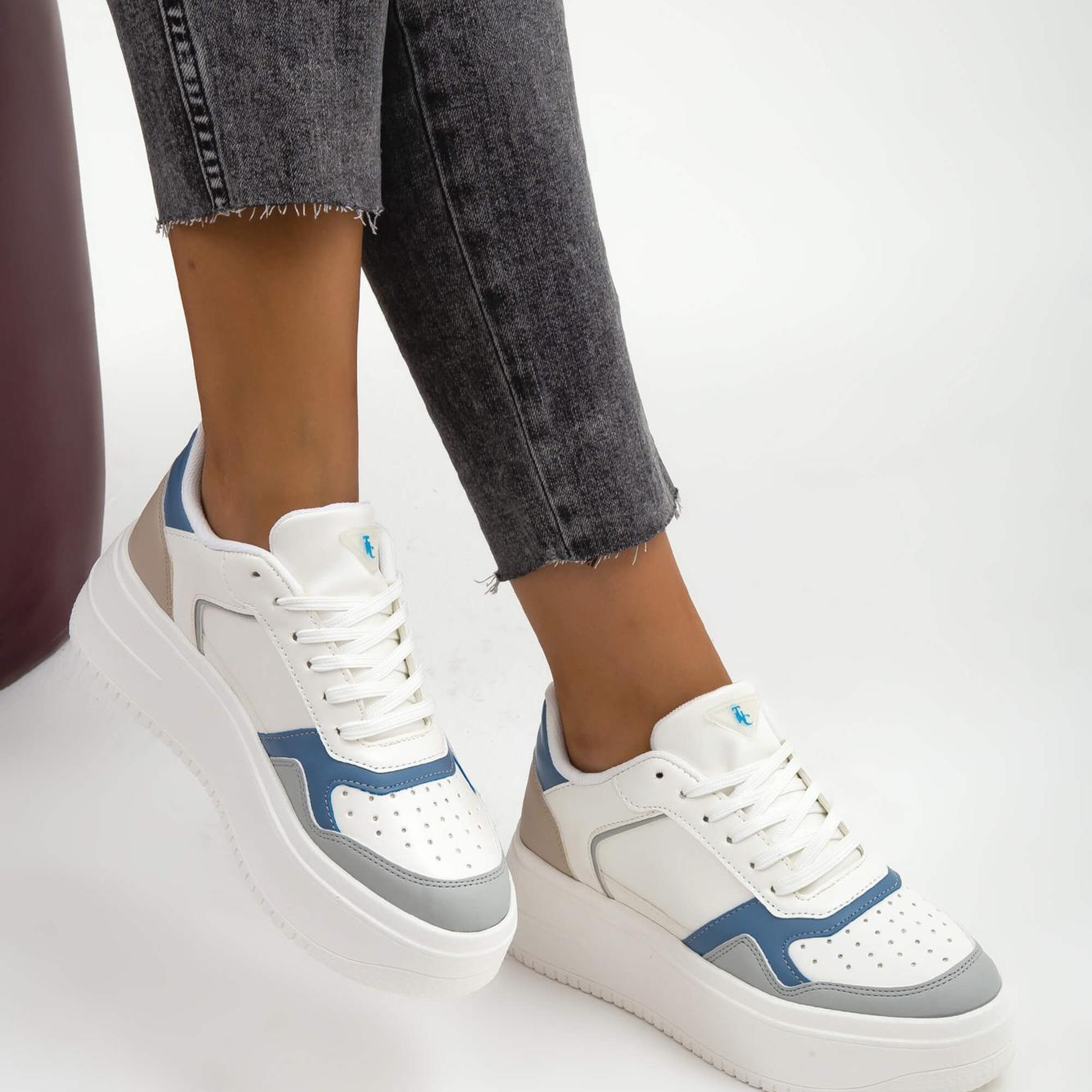 Tamer Tanca Kadın Vegan Beyaz/Mavi Sneakers & Spor Ayakkabı