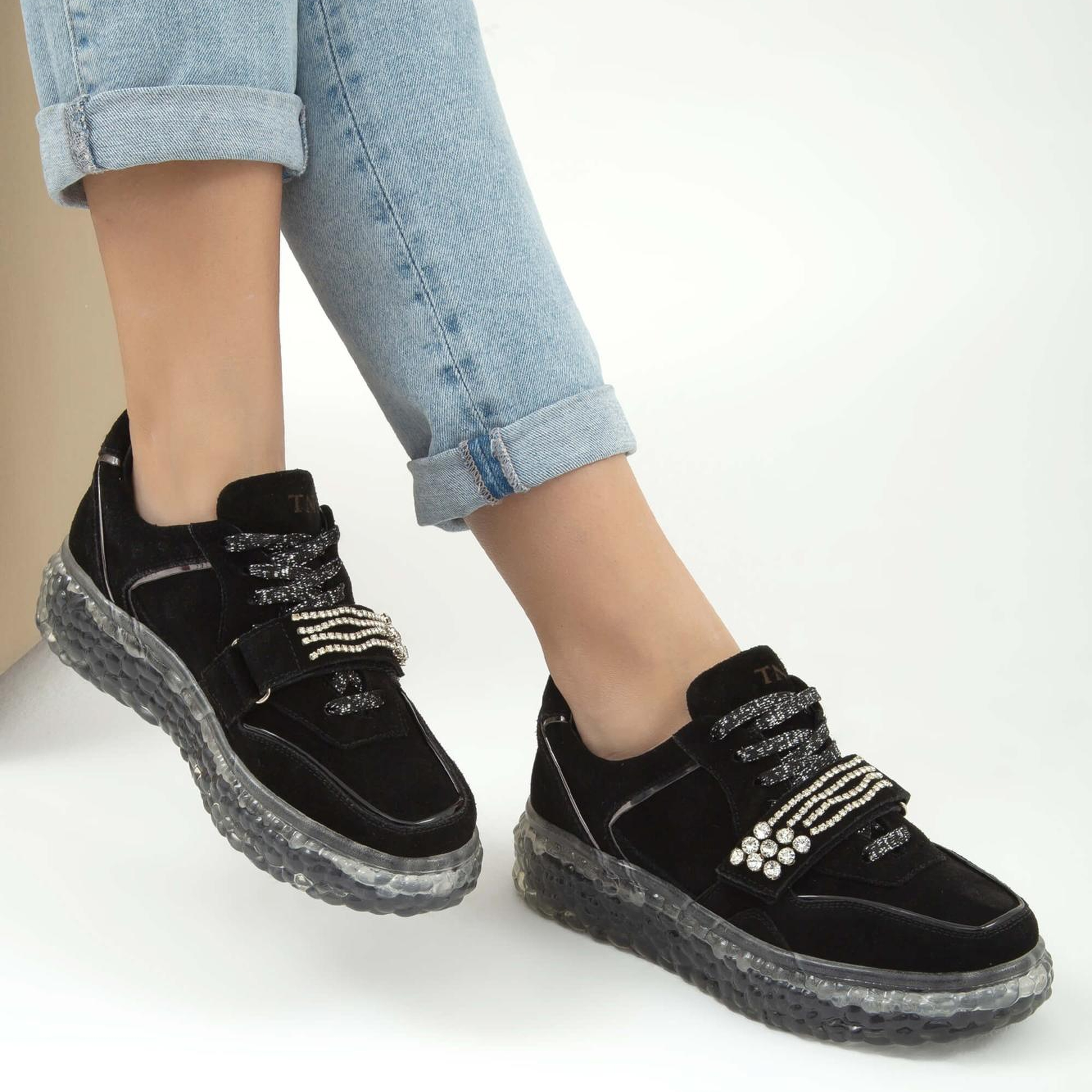 Tamer Tanca Kadın Hakiki Deri Siyah Süet Sneakers & Spor Ayakkabı