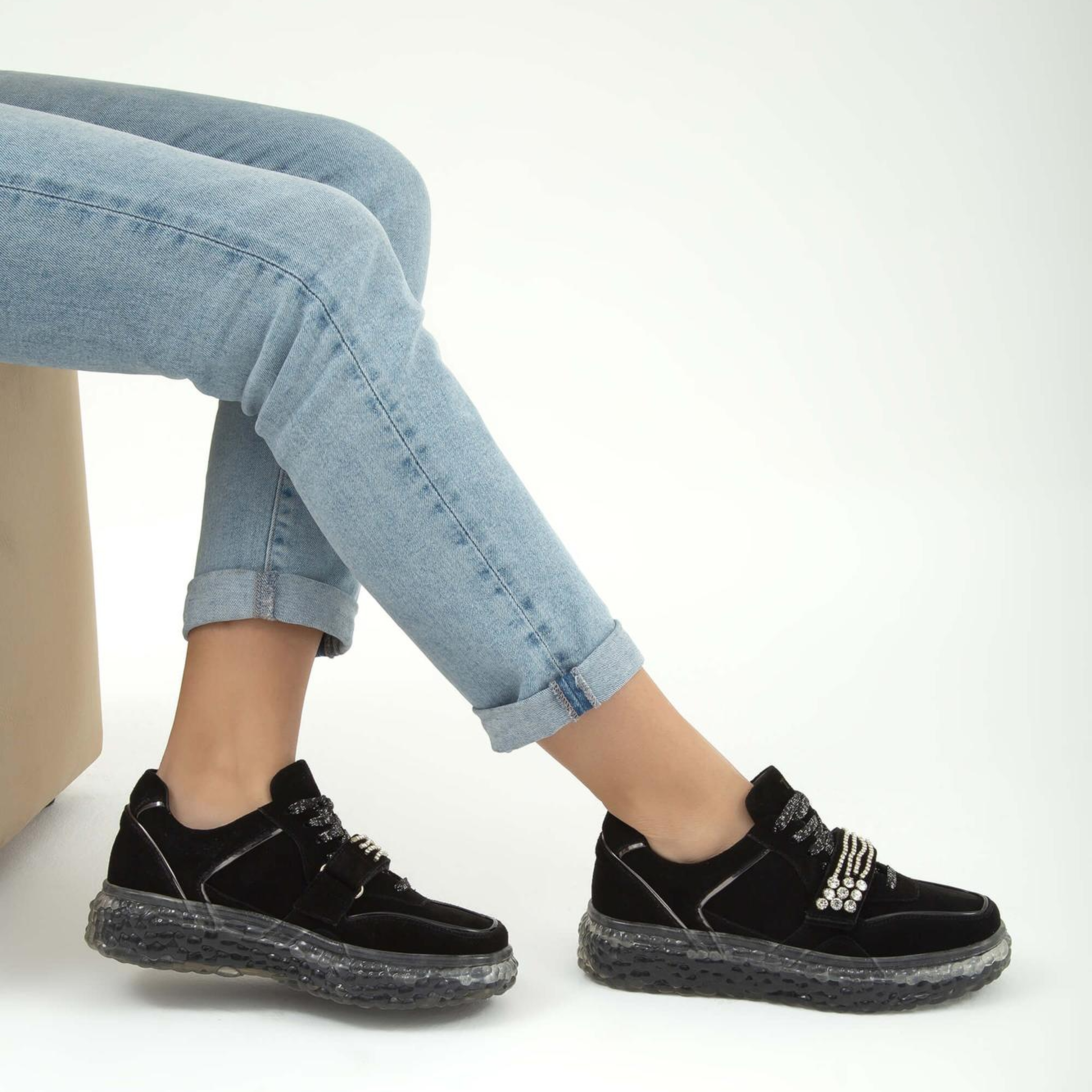 Tamer Tanca Kadın Hakiki Deri Siyah Süet Sneakers & Spor Ayakkabı