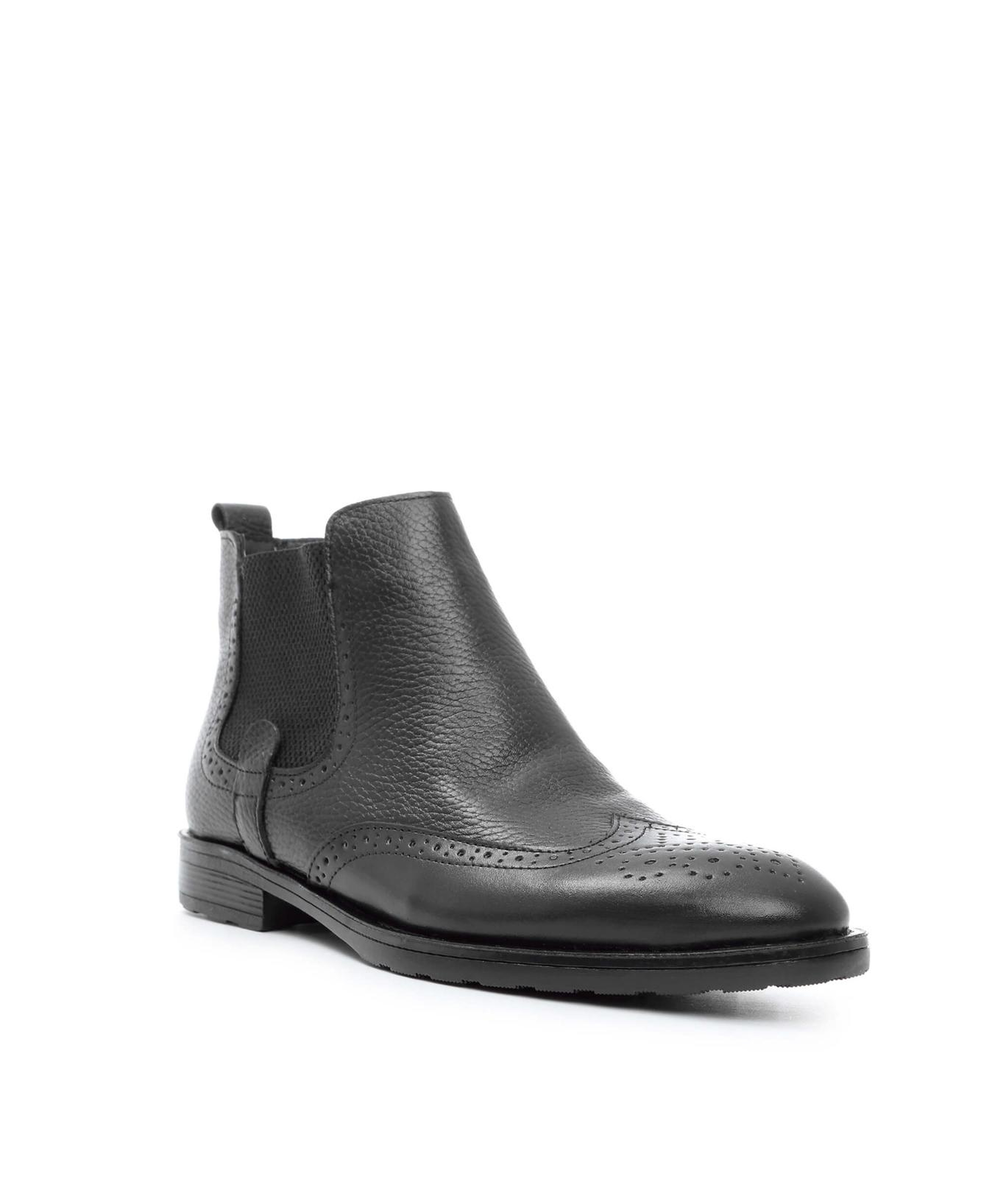 Tamer Tanca Erkek Hakiki Deri Siyah Floter Klasik Bot