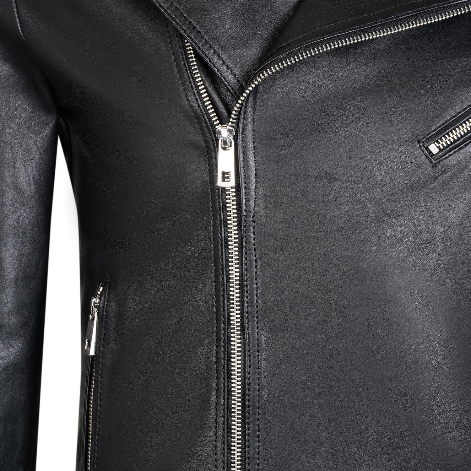 Santo Siyah Erkek Deri Biker Ceket