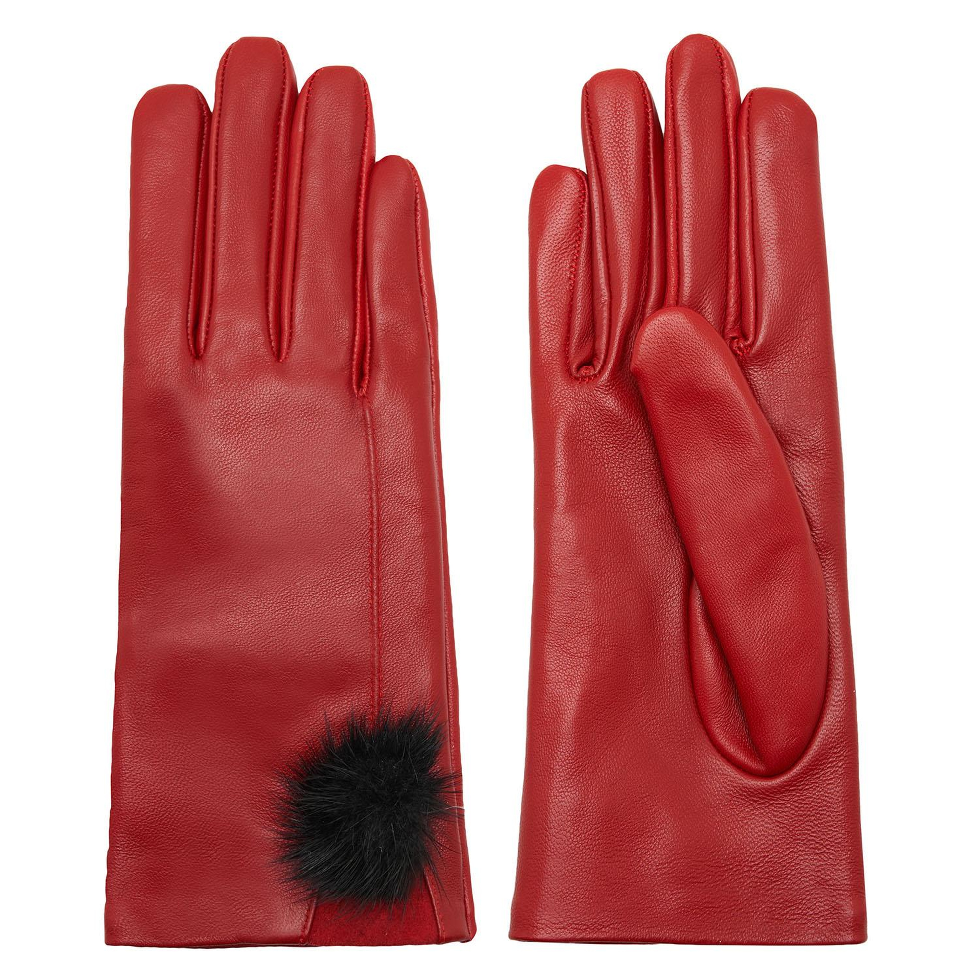 Kırmızı Kadın Kürk Detaylı Deri Eldiven