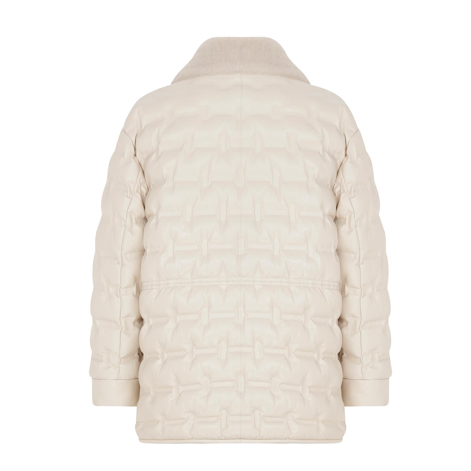 Avari Krem Kadın Puffer Deri Mont