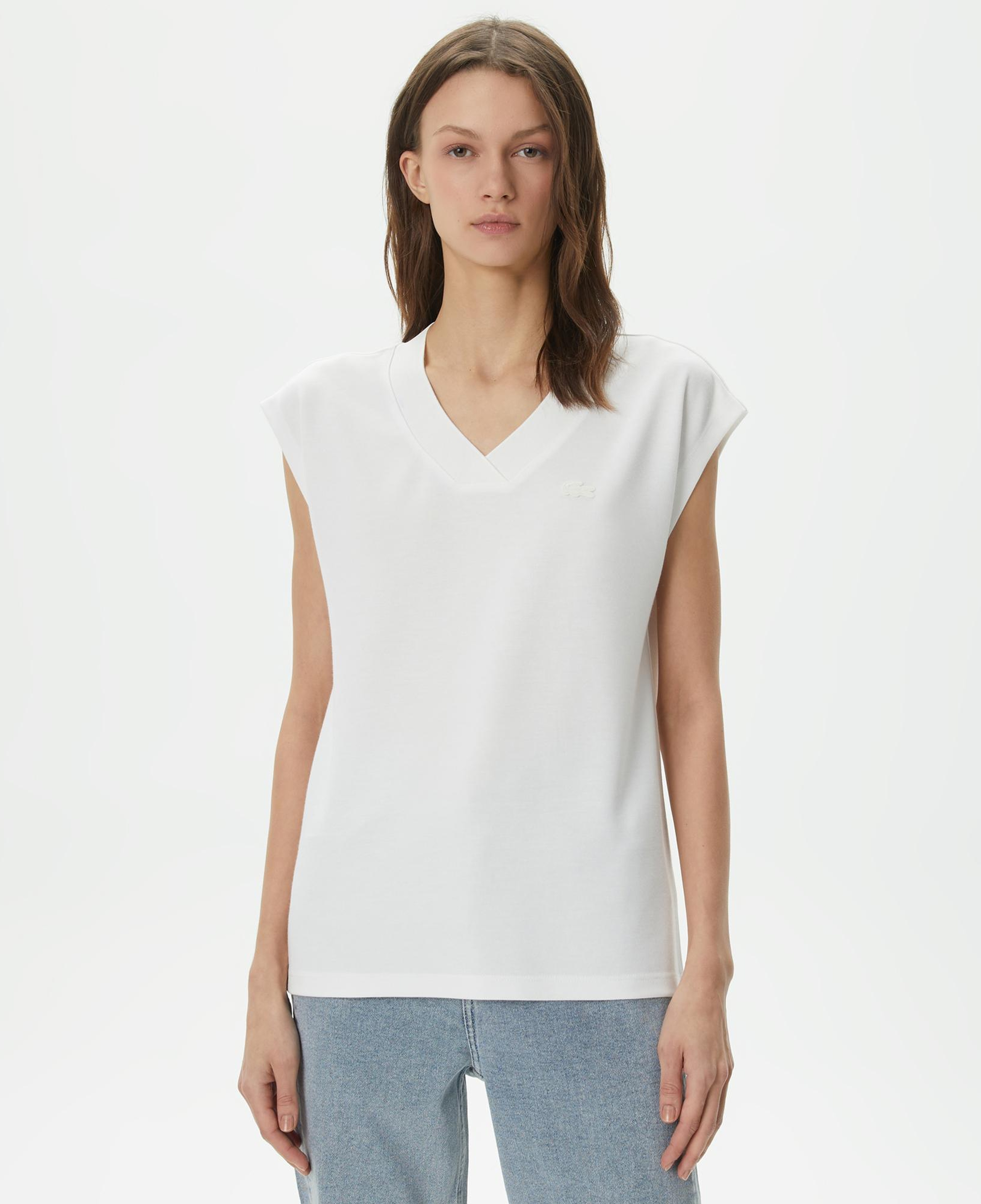 Lacoste Kadın Slim Fit V Yaka Beyaz T-Shirt