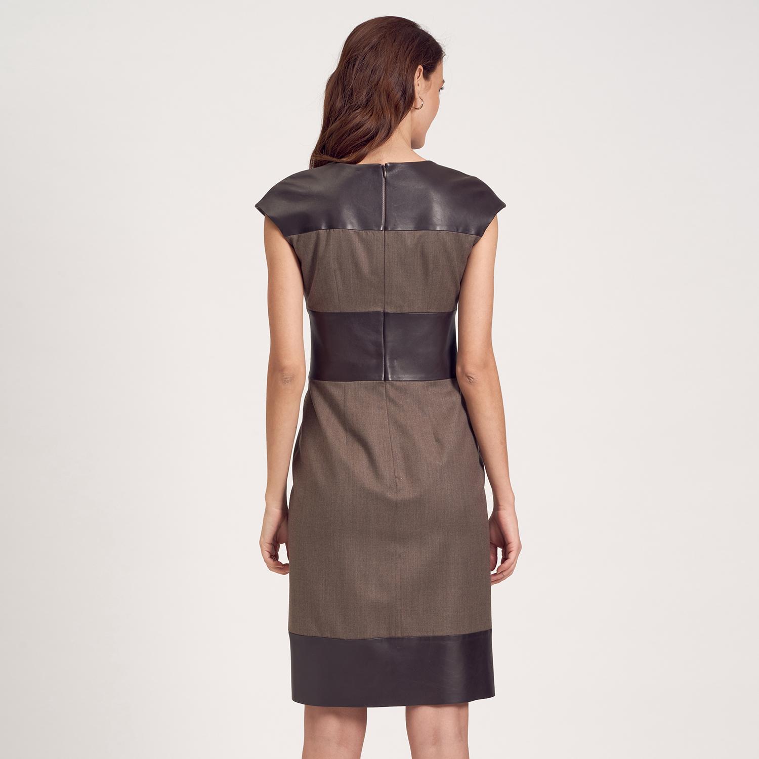 Deri Kombinli Kolsuz Kadın Elbise