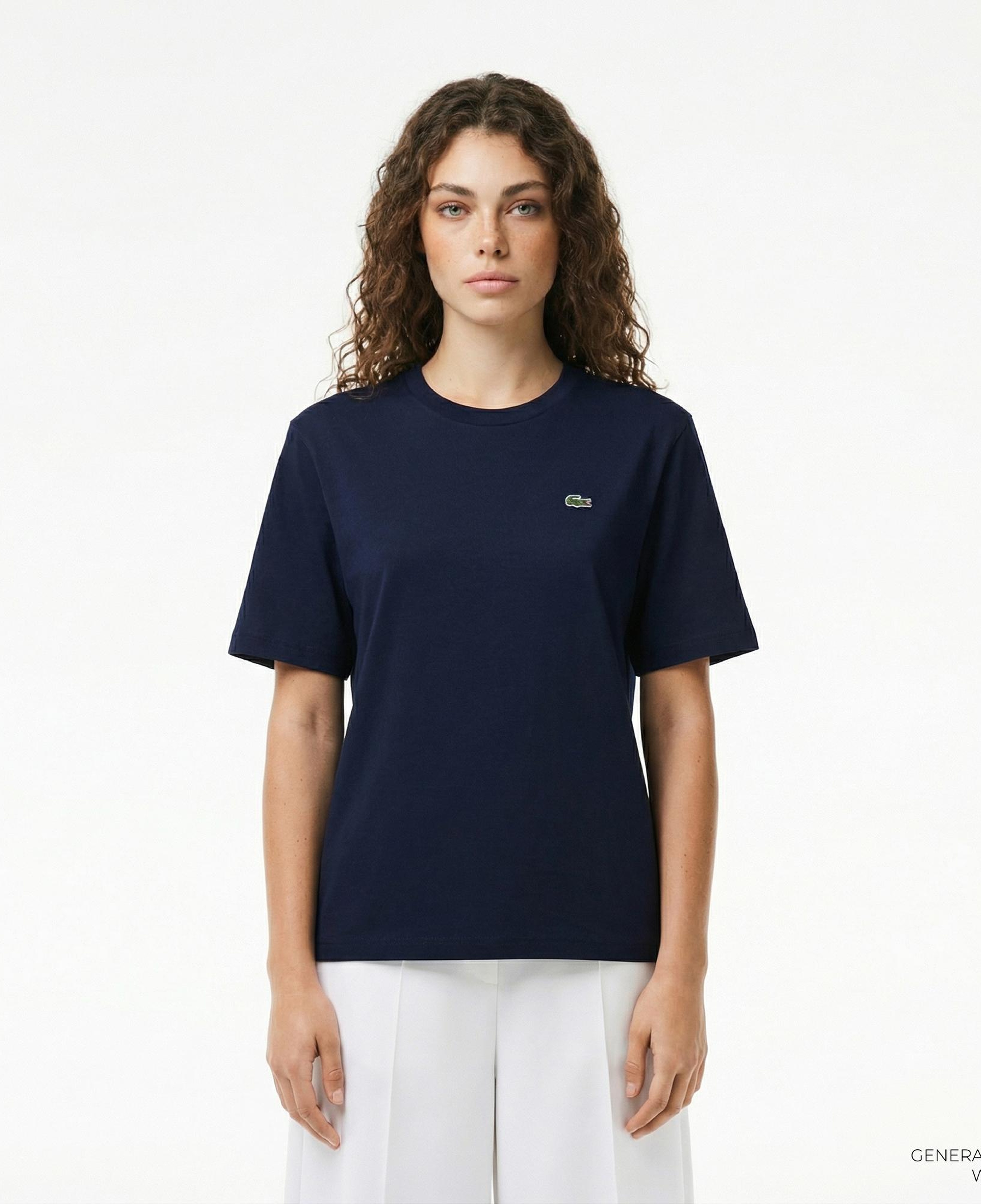 Lacoste Kadın Relaxed Fit Bisiklet Yaka Lacivert T-Shirt
