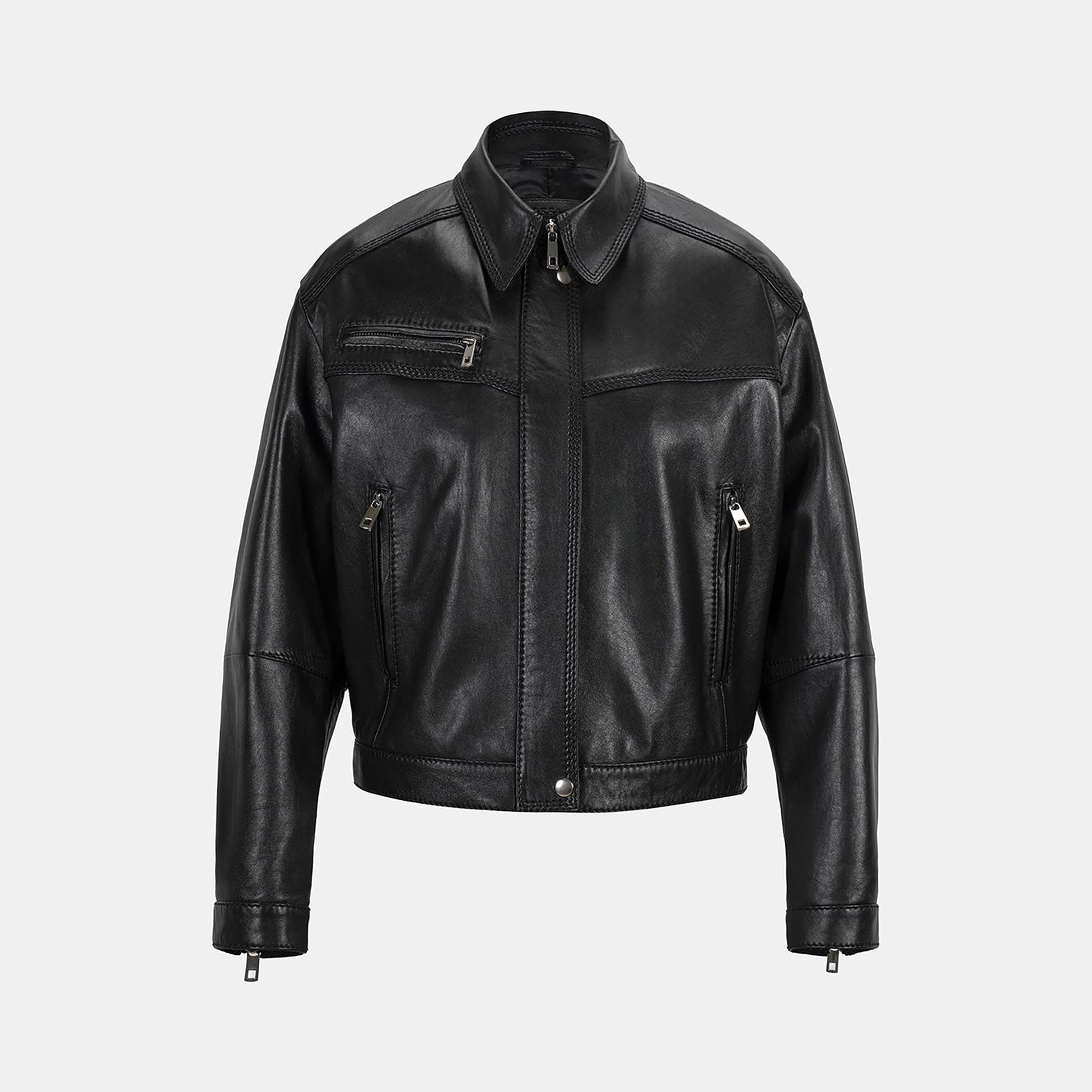 Kadın Siyah Deri Bomber Ceket