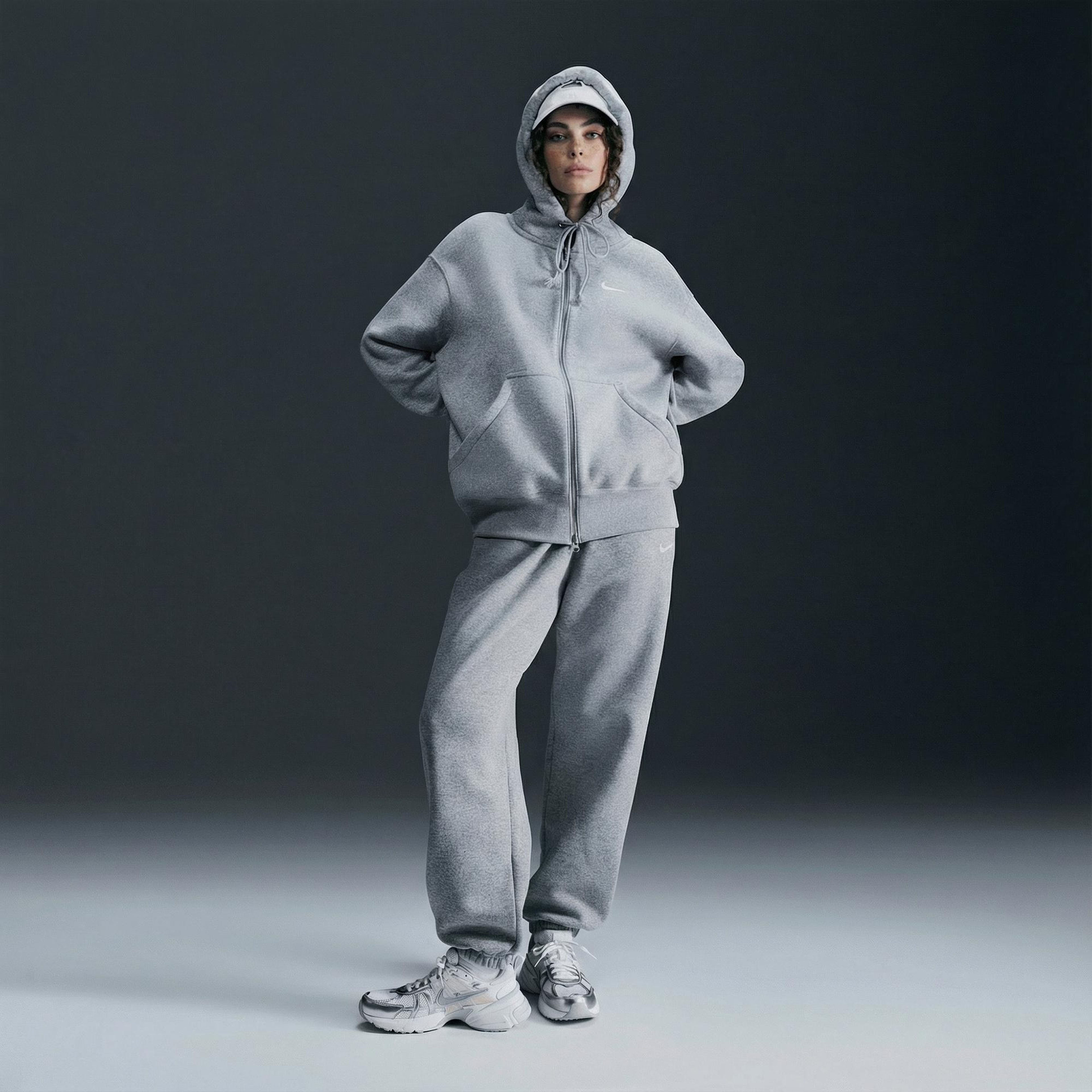 Nike Sportswear Phoenix Fleece Oversize Kadın Gri Hoodie