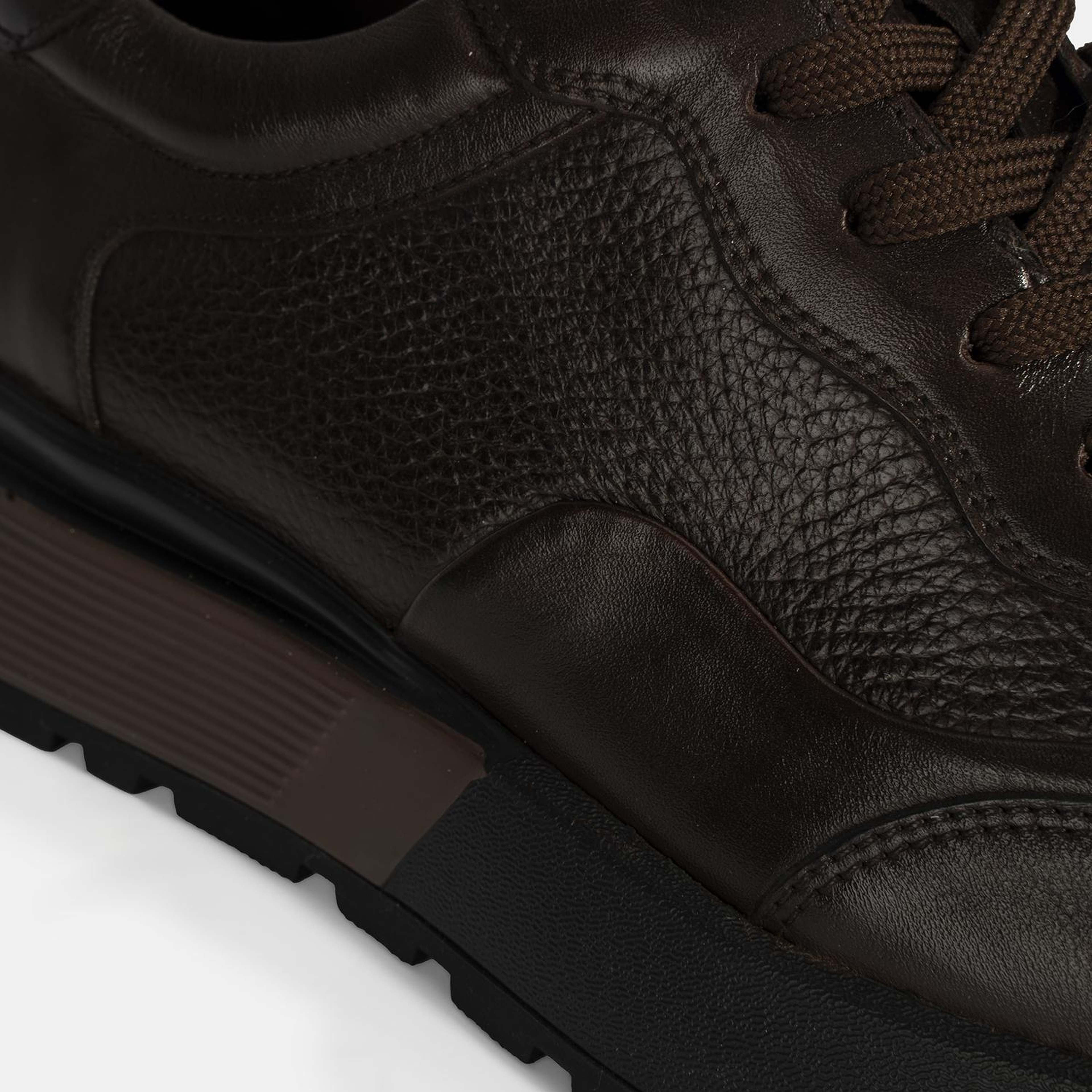 Erkek Kahve Bağcıklı Kalın Tabanlı Deri Sneaker