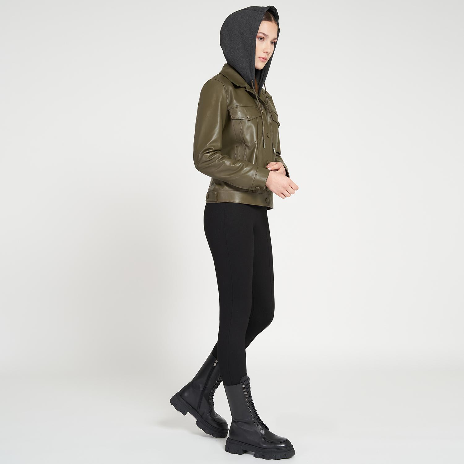 Alicia Haki Kadın Deri Kapüşonlu Ceket