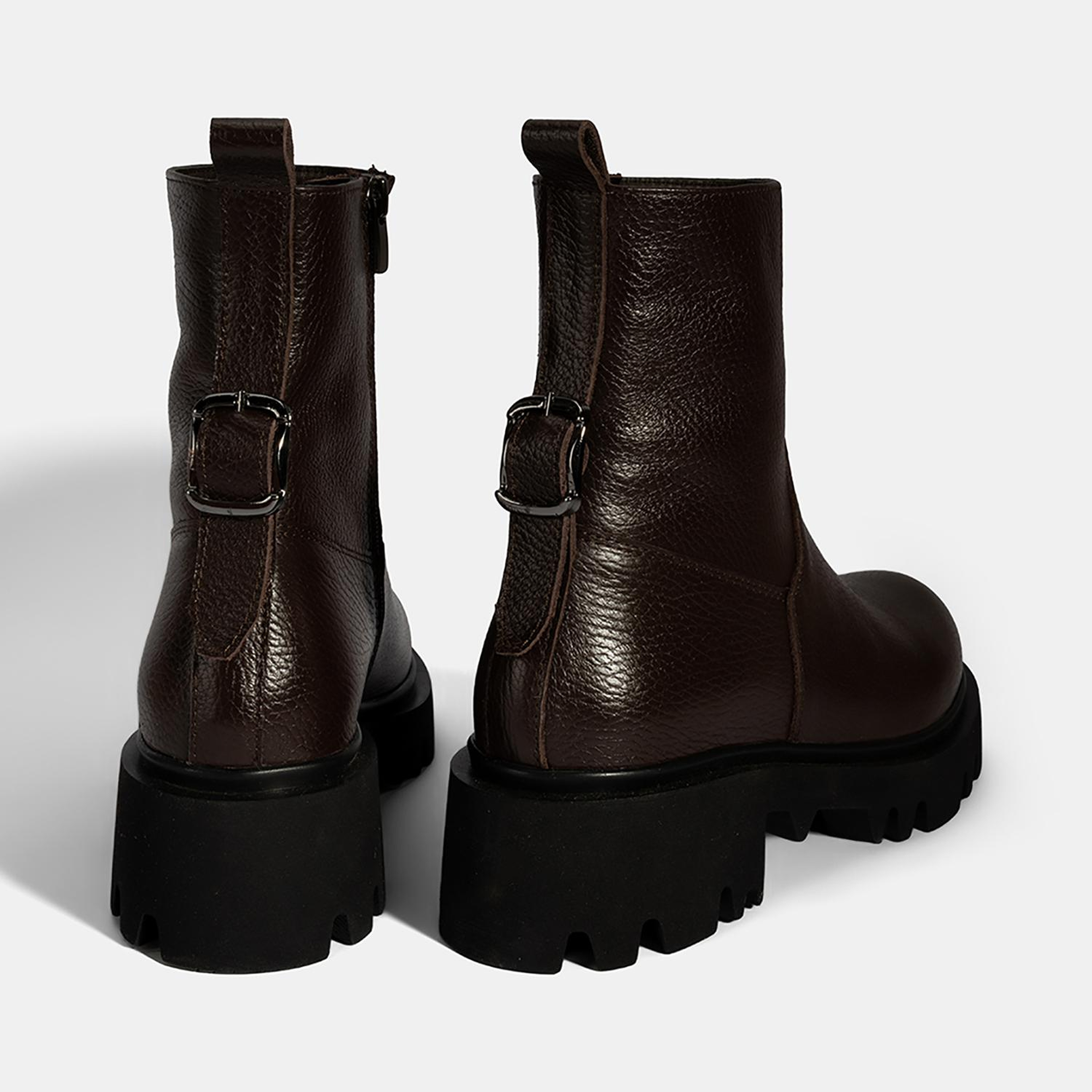 Kadın Kahve Kalın Tabanlı Deri Bot