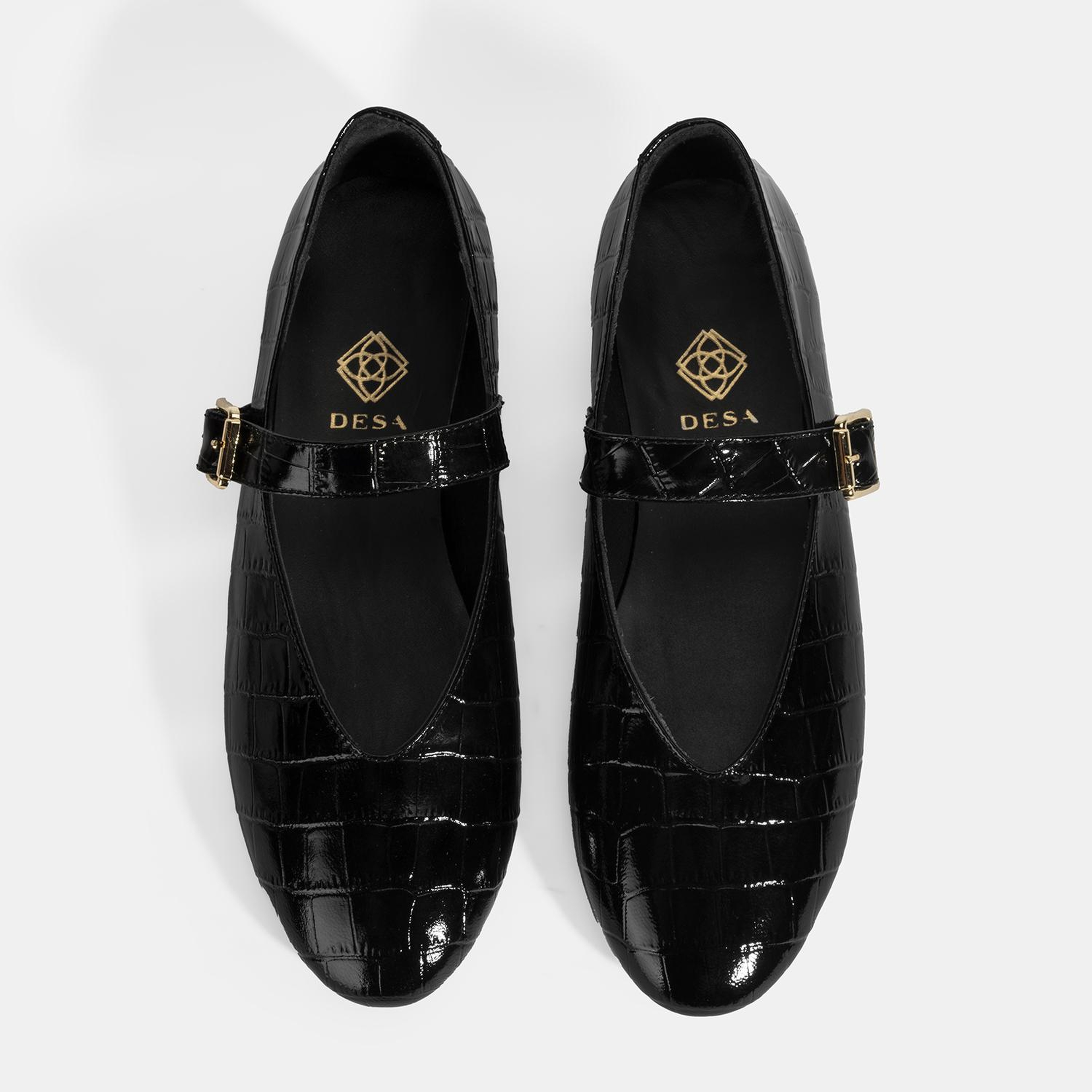 Kadın Siyah Kroko Baskılı Mary Jane Deri Babet