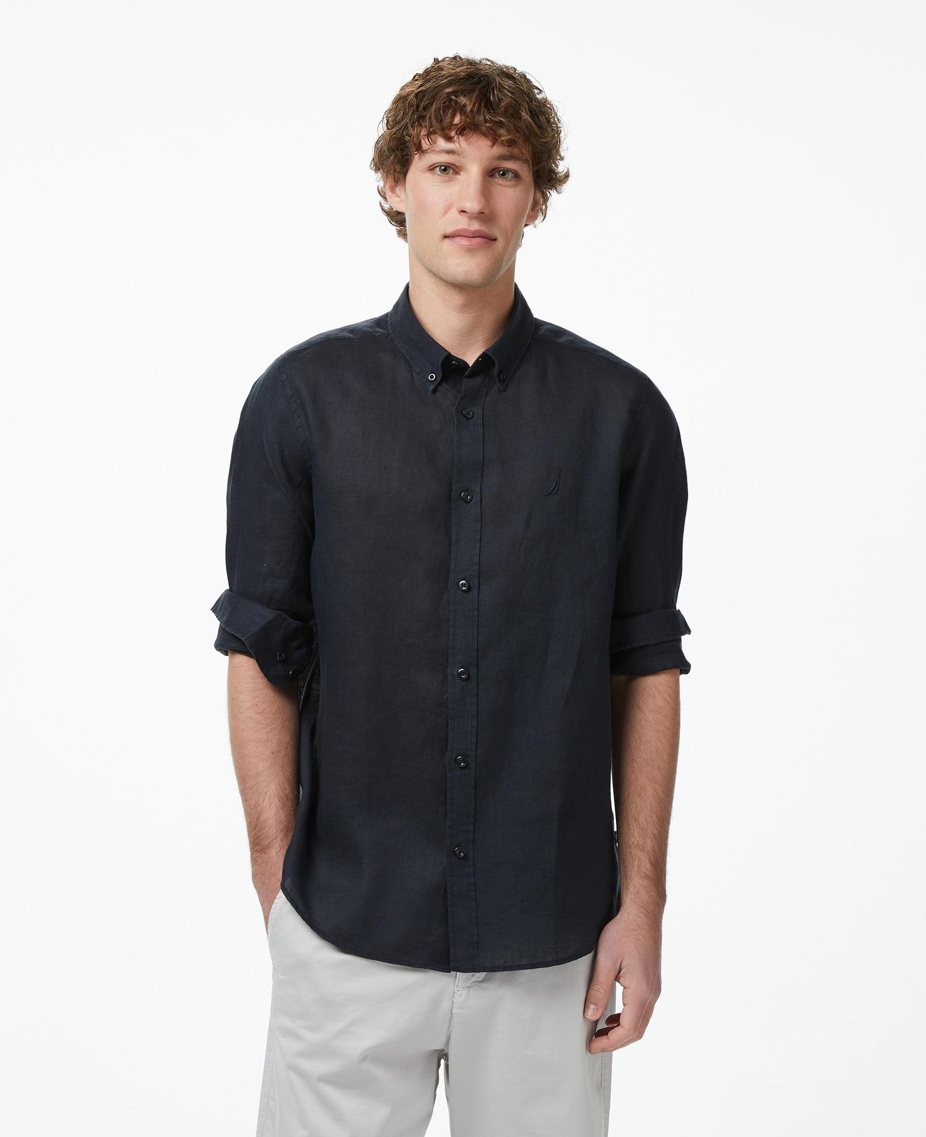 Nautica Erkek Siyah Regular Fit Keten Gömlek
