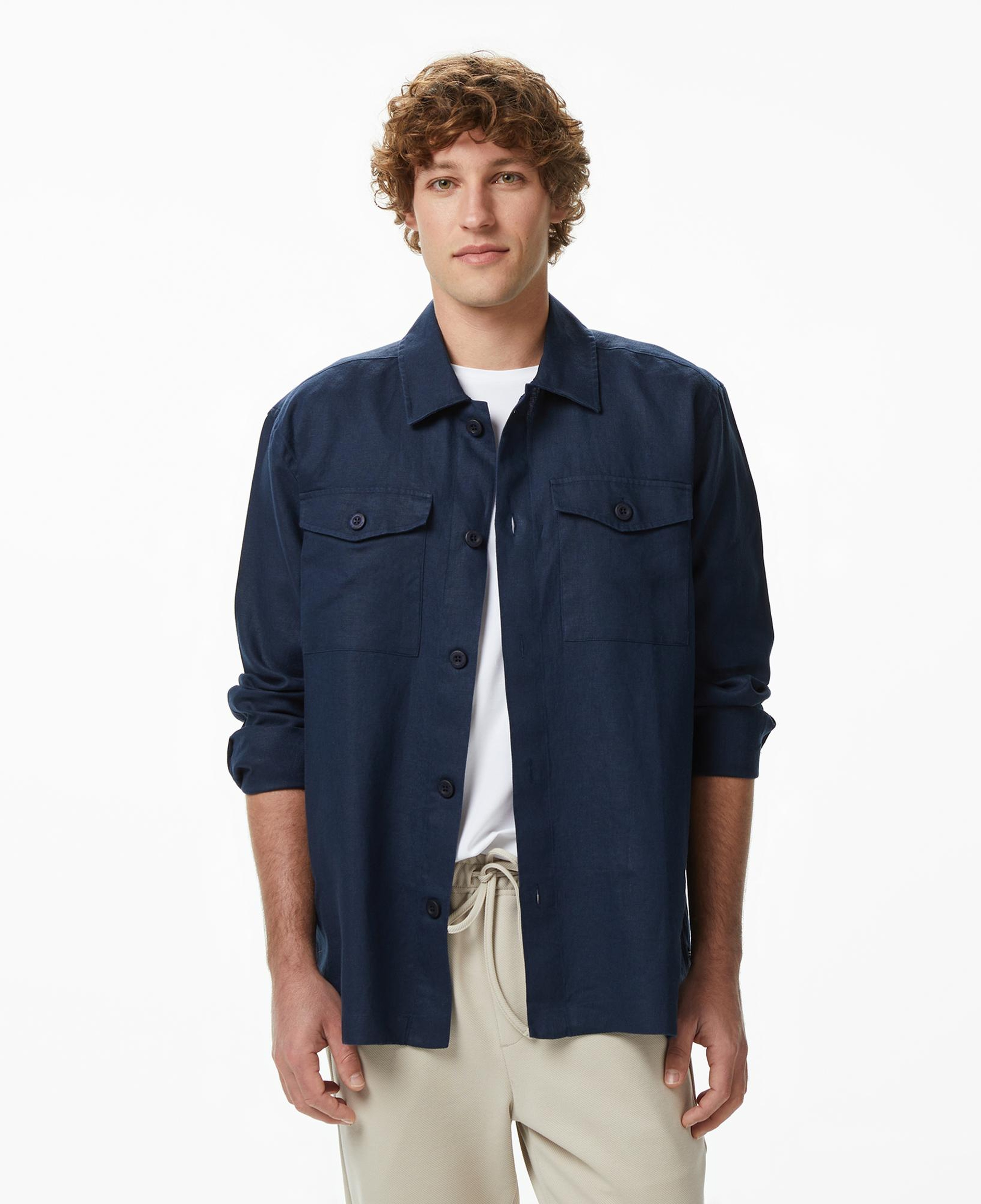 Nautica Erkek Lacivert Regular Fit Keten Gömlek