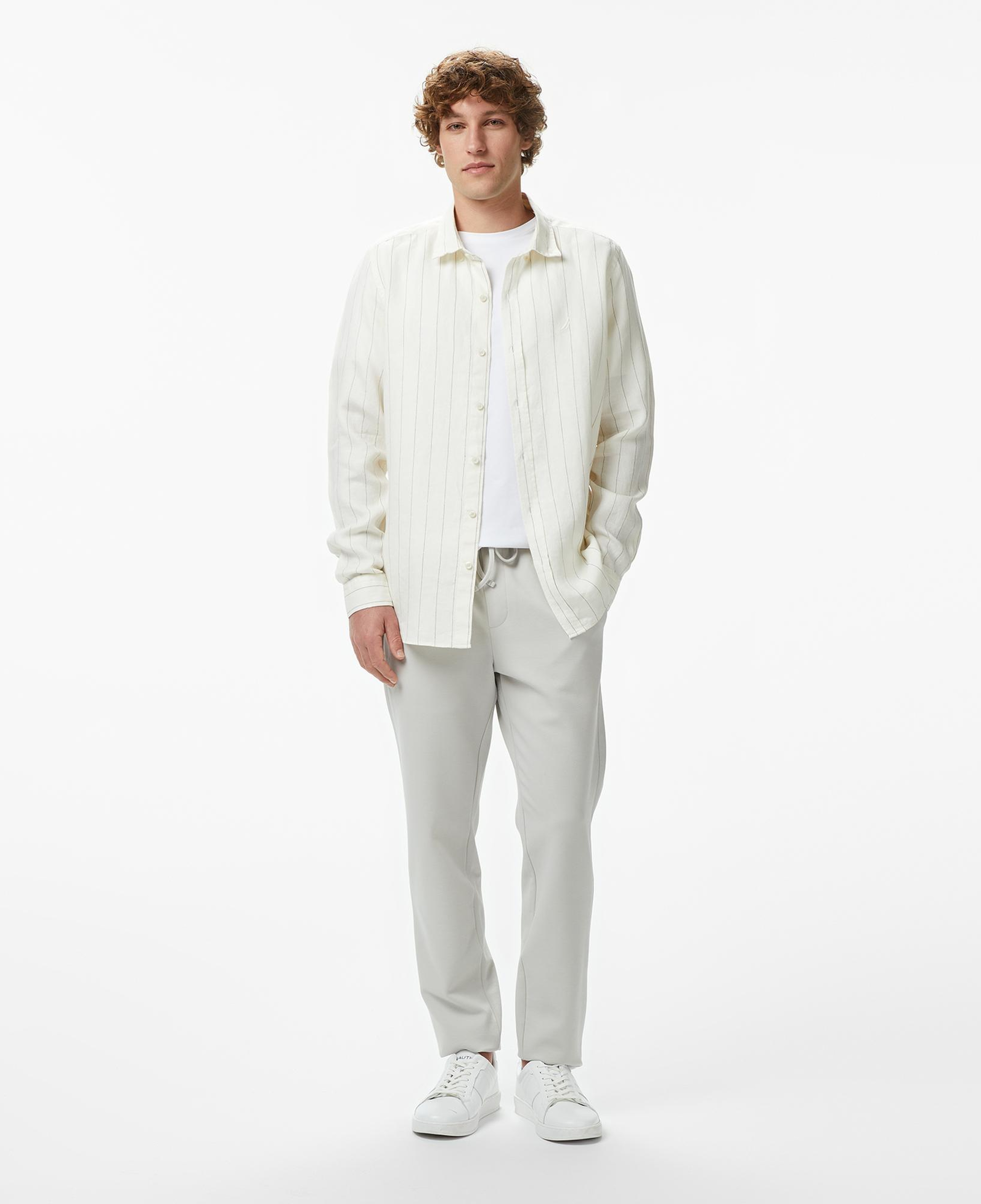 Nautica Erkek Krem Regular Fit Çizgili Gömlek