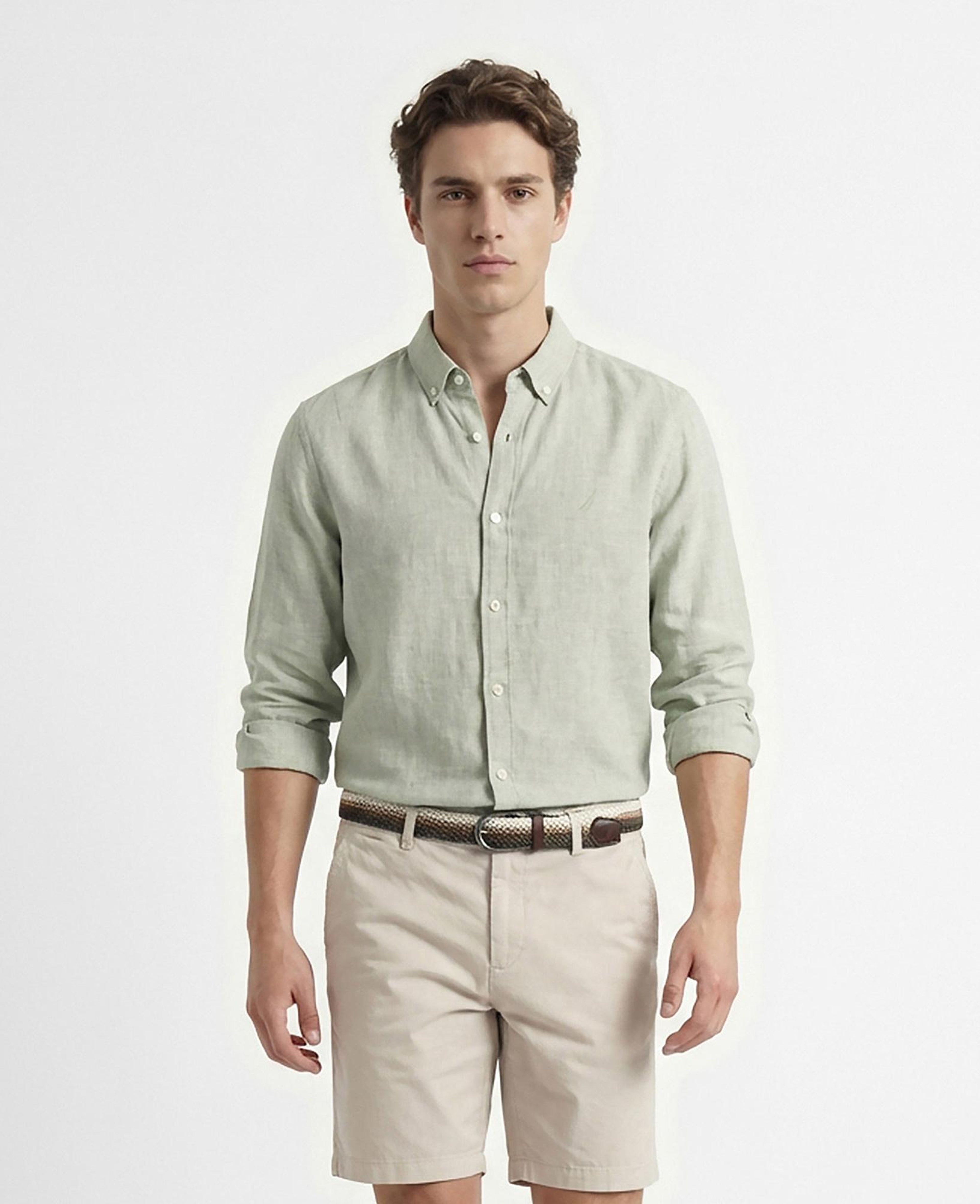 Nautica Erkek Yeşil Regular Fit Keten Gömlek