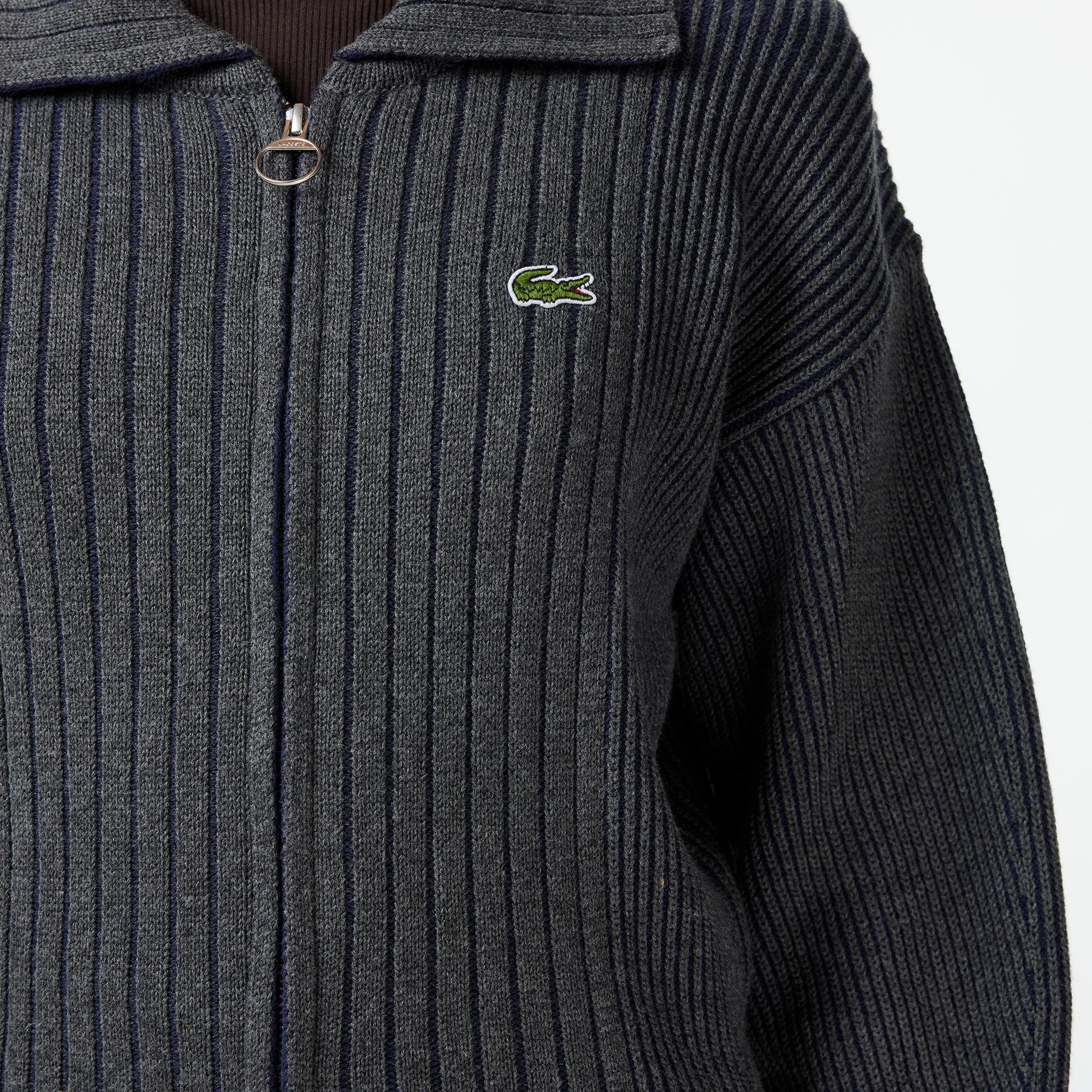 Lacoste Kadın Relaxed Fit Fermuarlı Gri Hırka