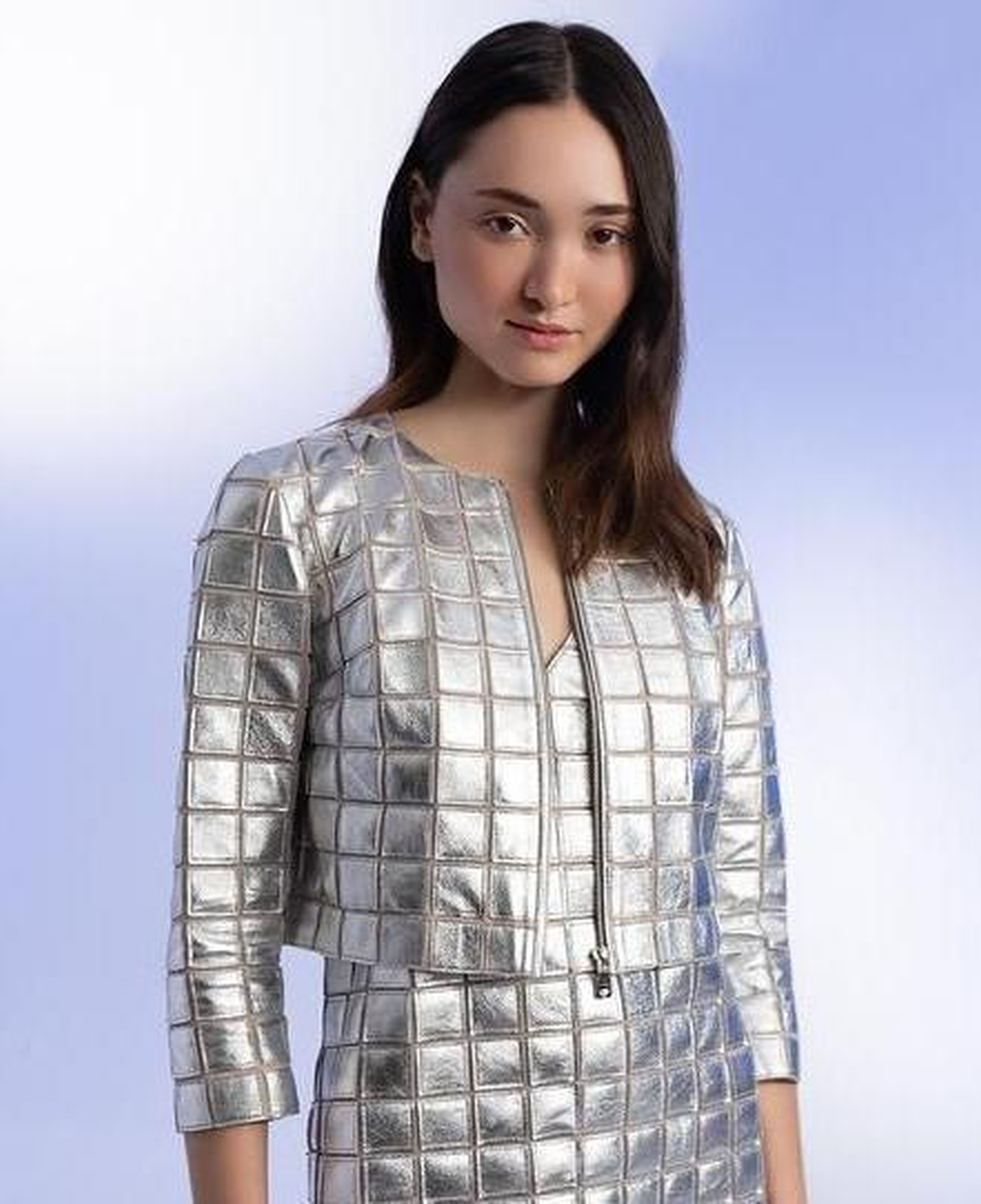 Terra Gümüş Kadın Panelli Deri Ceket