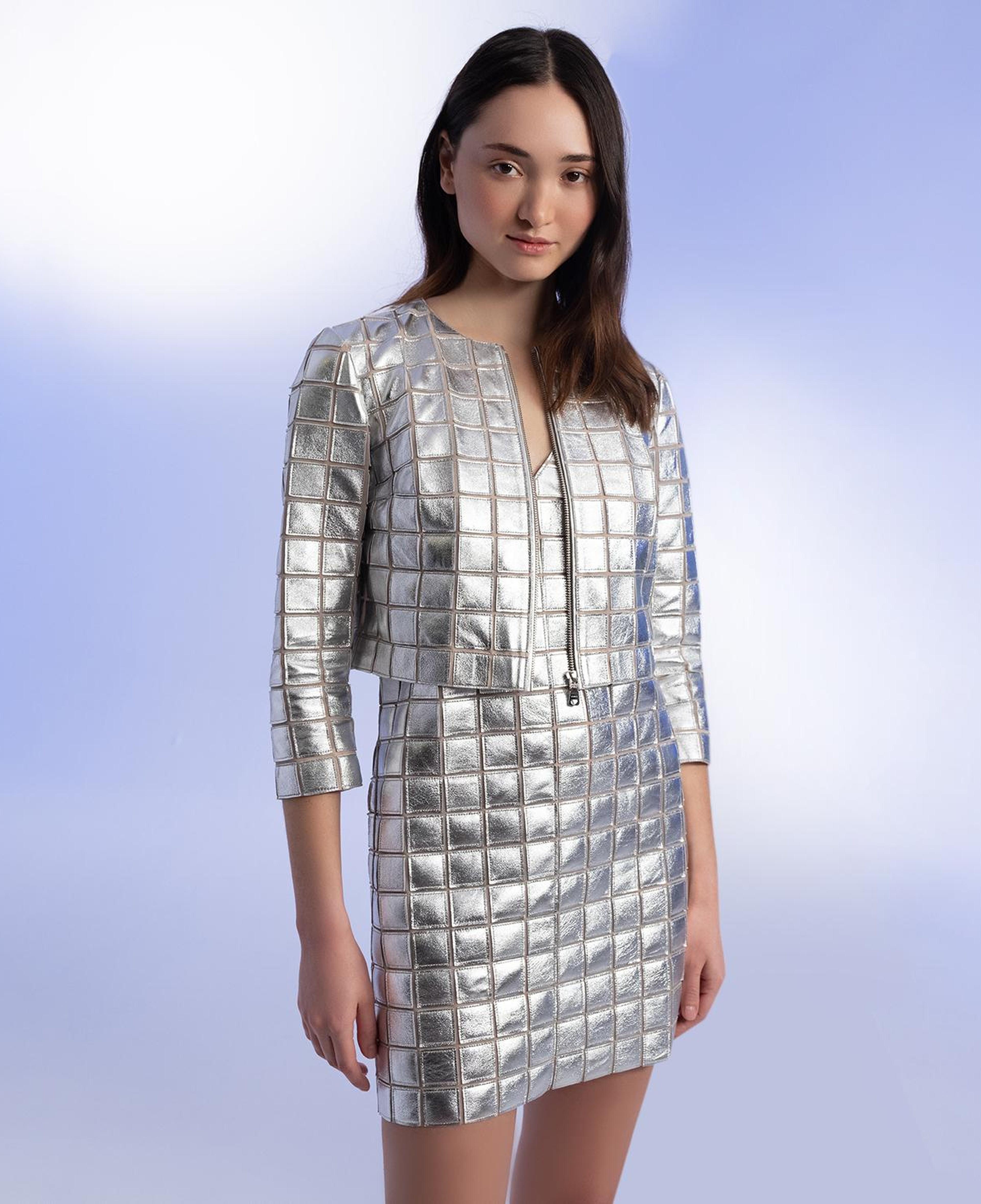 Terra Gümüş Kadın Panelli Deri Ceket