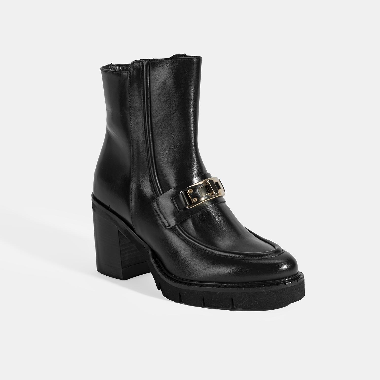 Luca Grossi Kadın Siyah Metal Kilit Detaylı Kalın Topuklu Bot