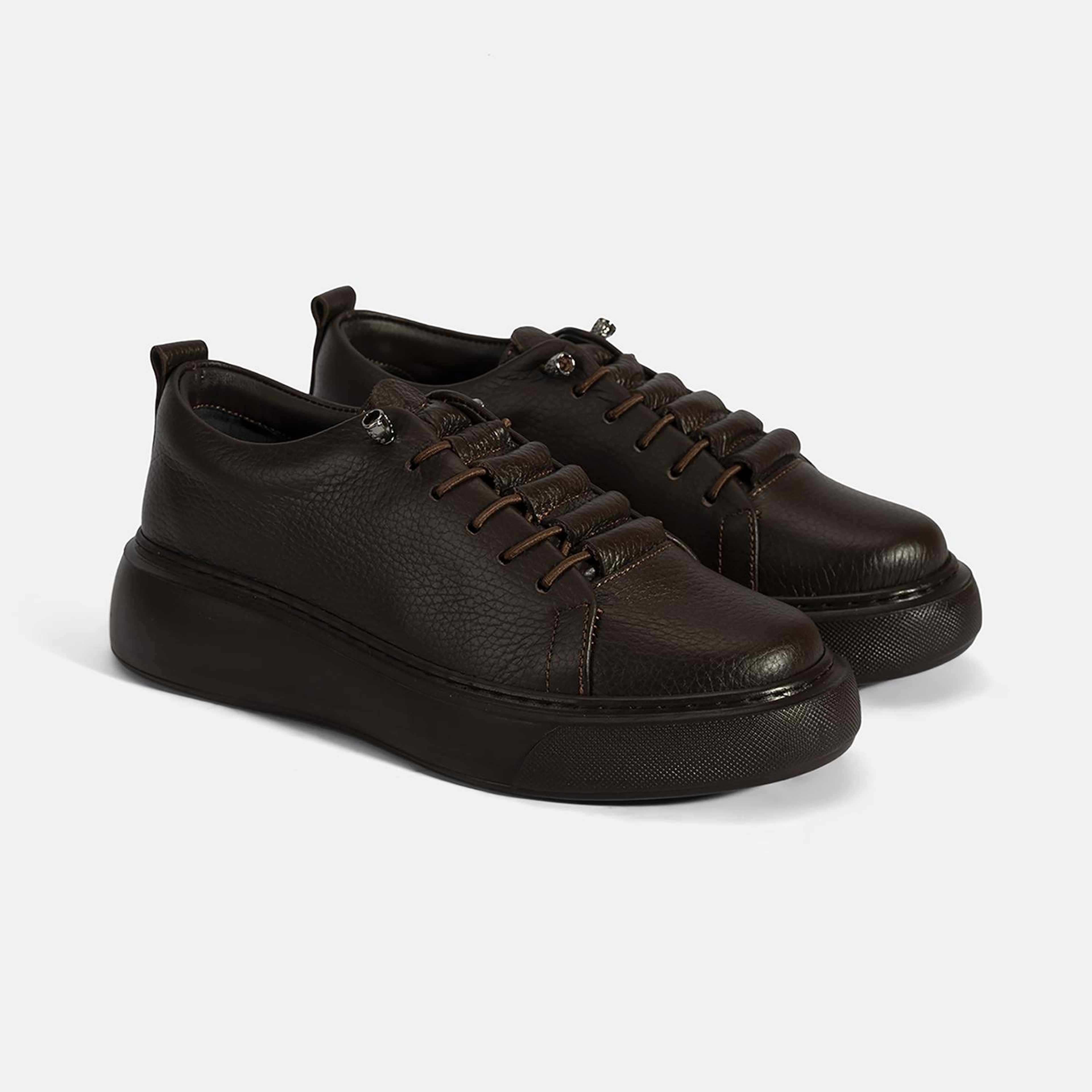 Kadın Kahve Bağcıklı Deri Spor Ayakkabı