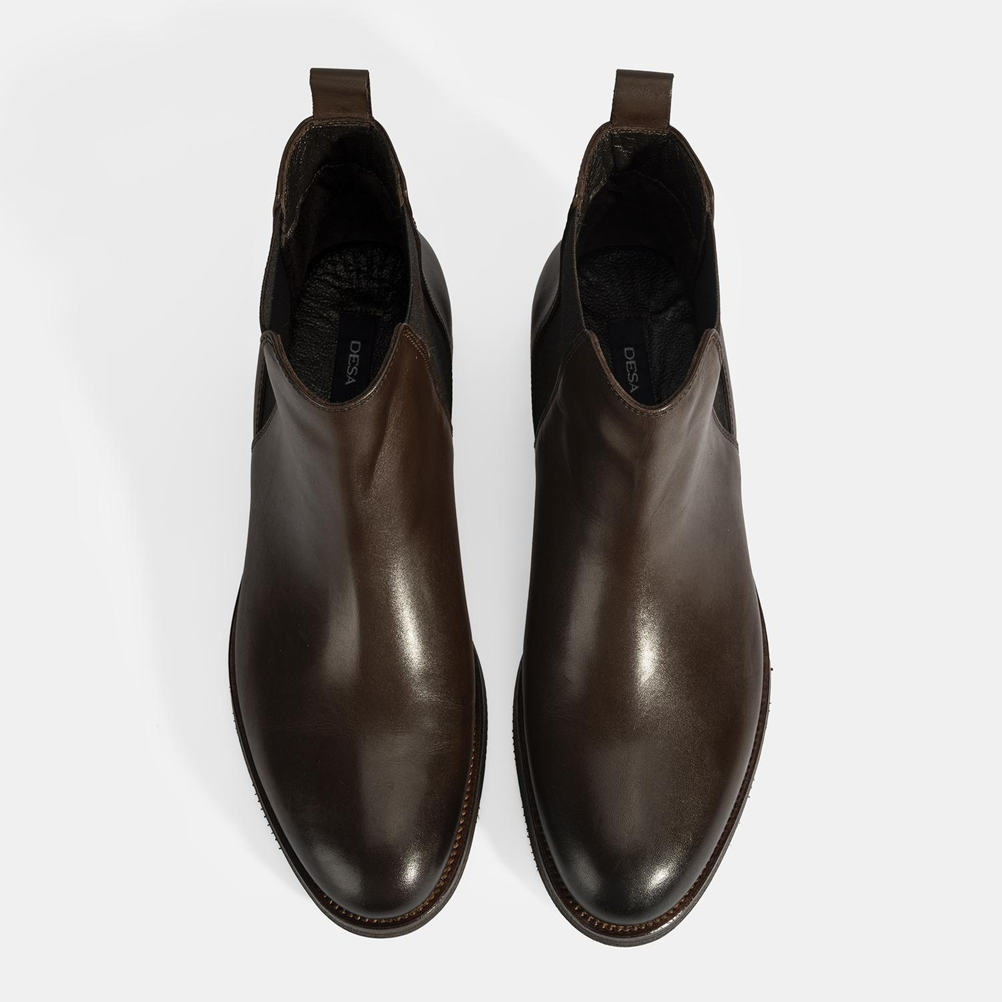 Erkek Kahve Lastik Detaylı Deri Bot