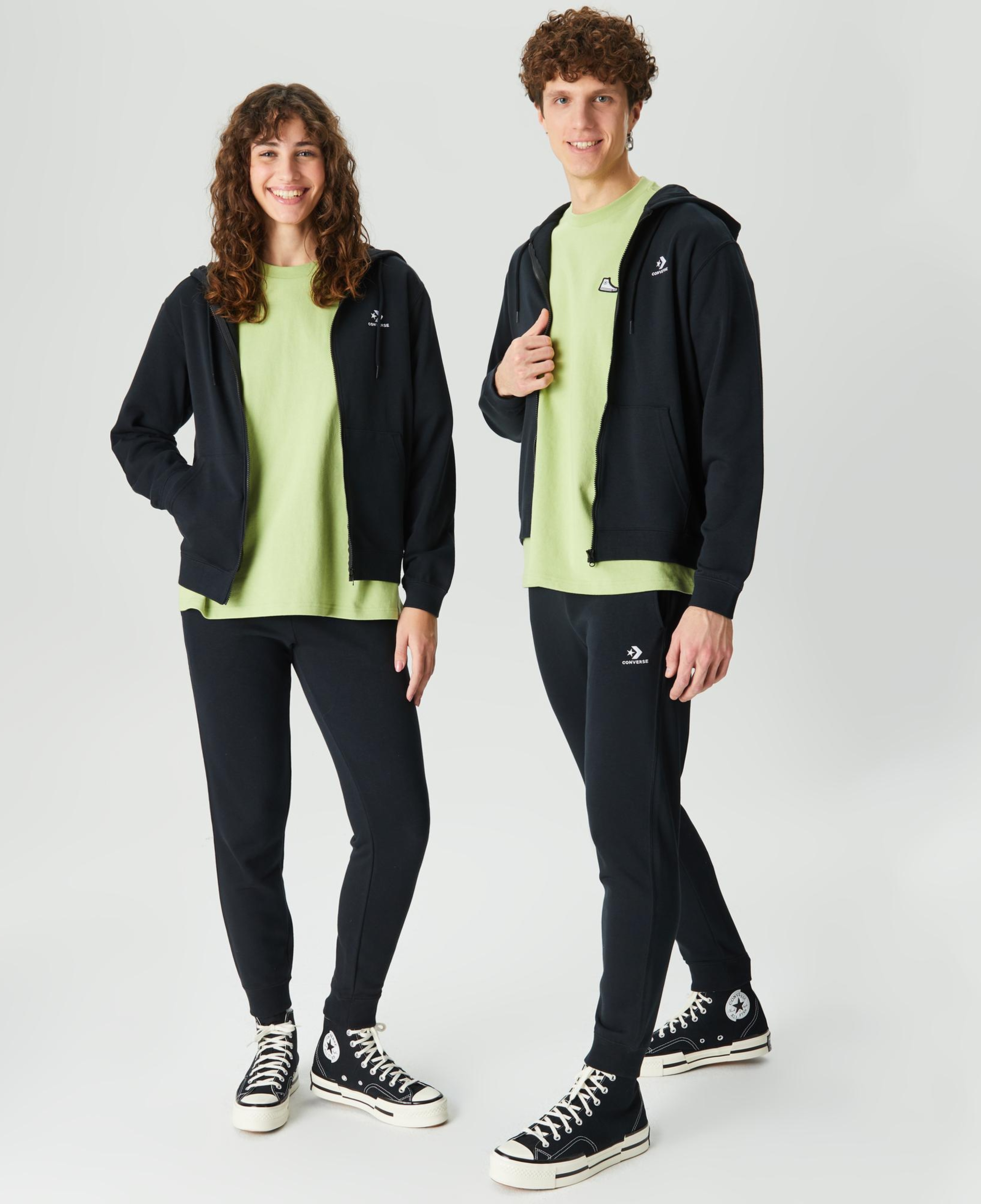 Converse Unisex Siyah Fermuarlı Hoodie