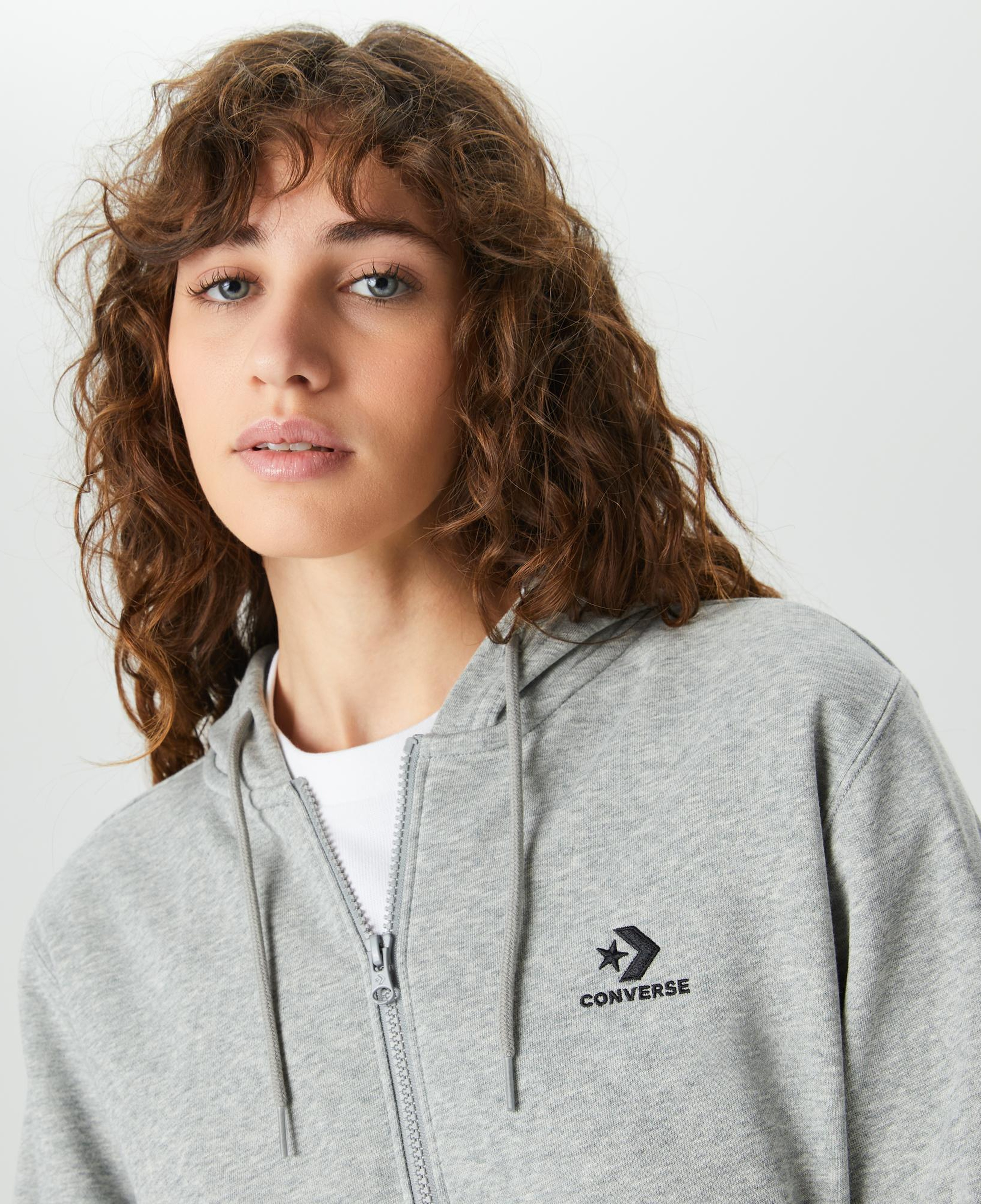 Converse Unisex Gri Fermuarlı Hoodie