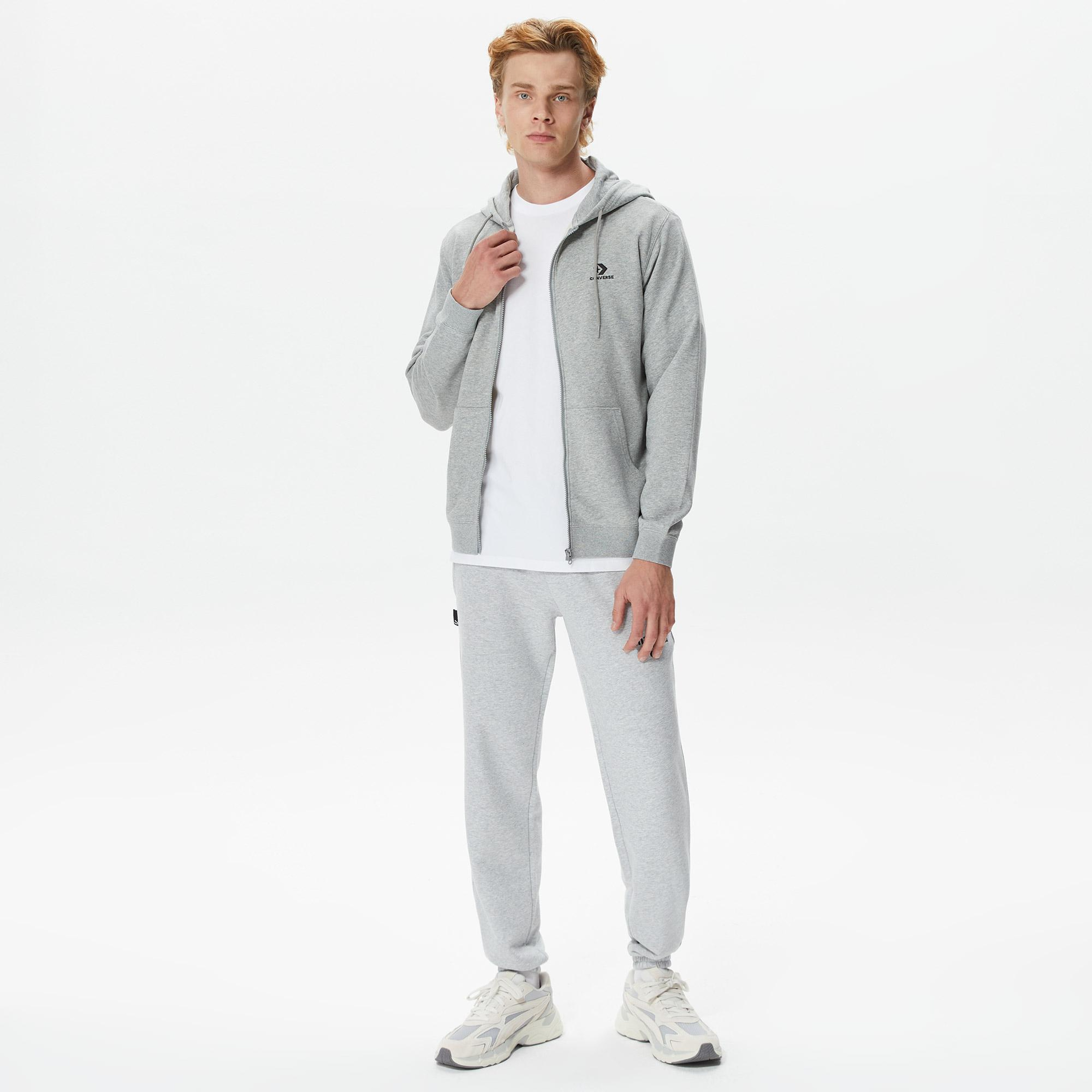 Converse Unisex Gri Fermuarlı Hoodie
