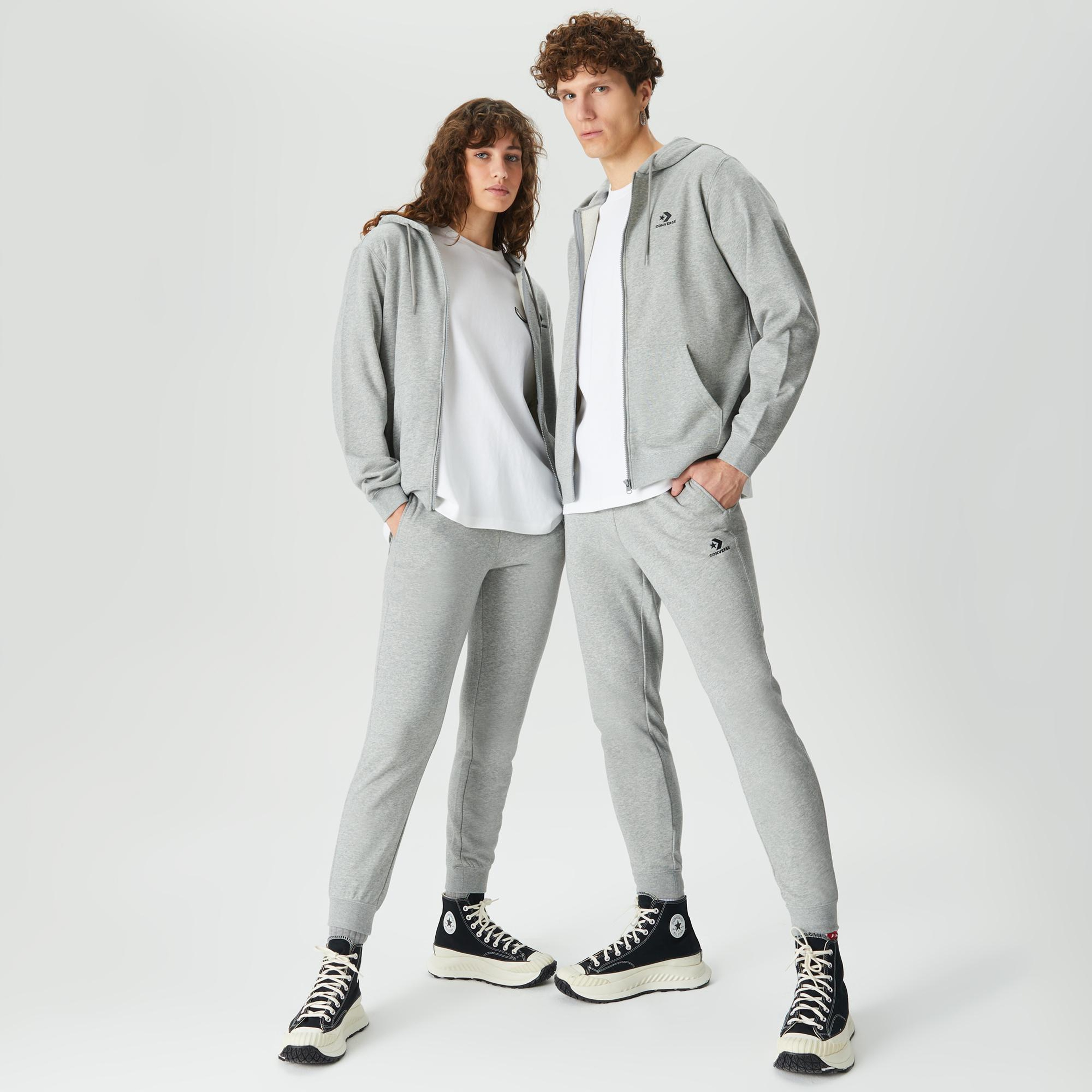 Converse Unisex Gri Fermuarlı Hoodie