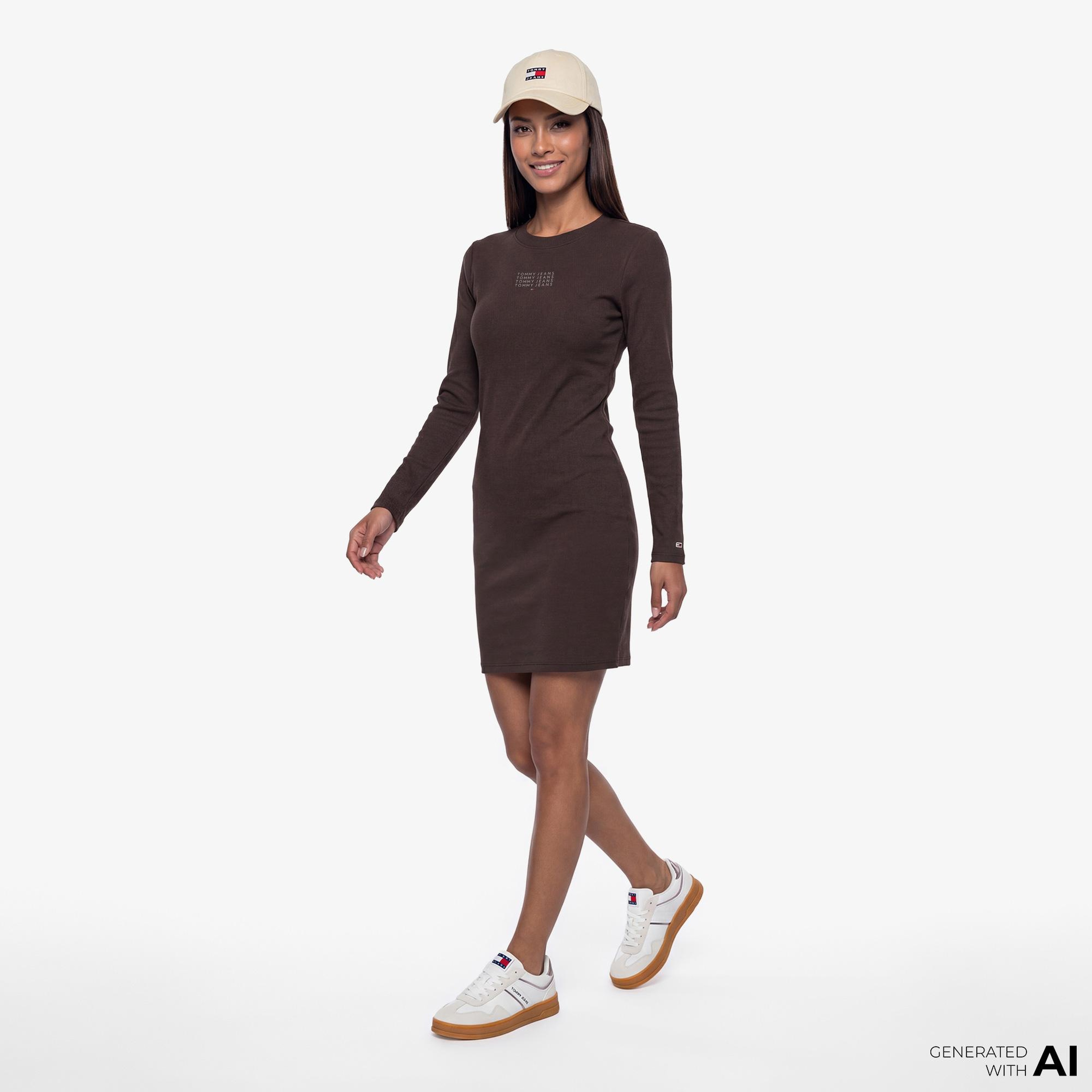 Tommy Hilfiger Linear Kadın Kahverengi Elbise