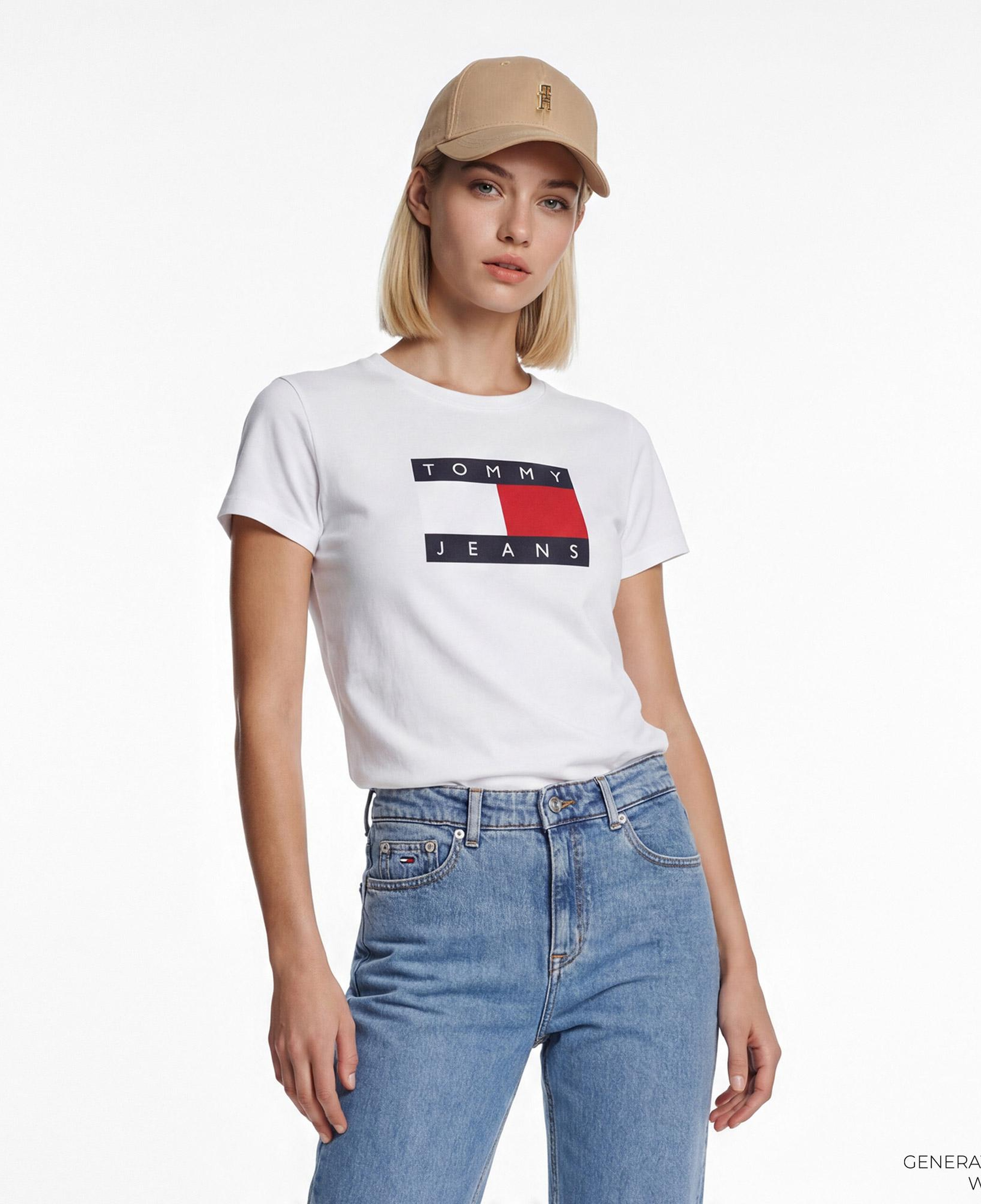 Tommy Hilfiger Flag Kadın Beyaz T-Shirt