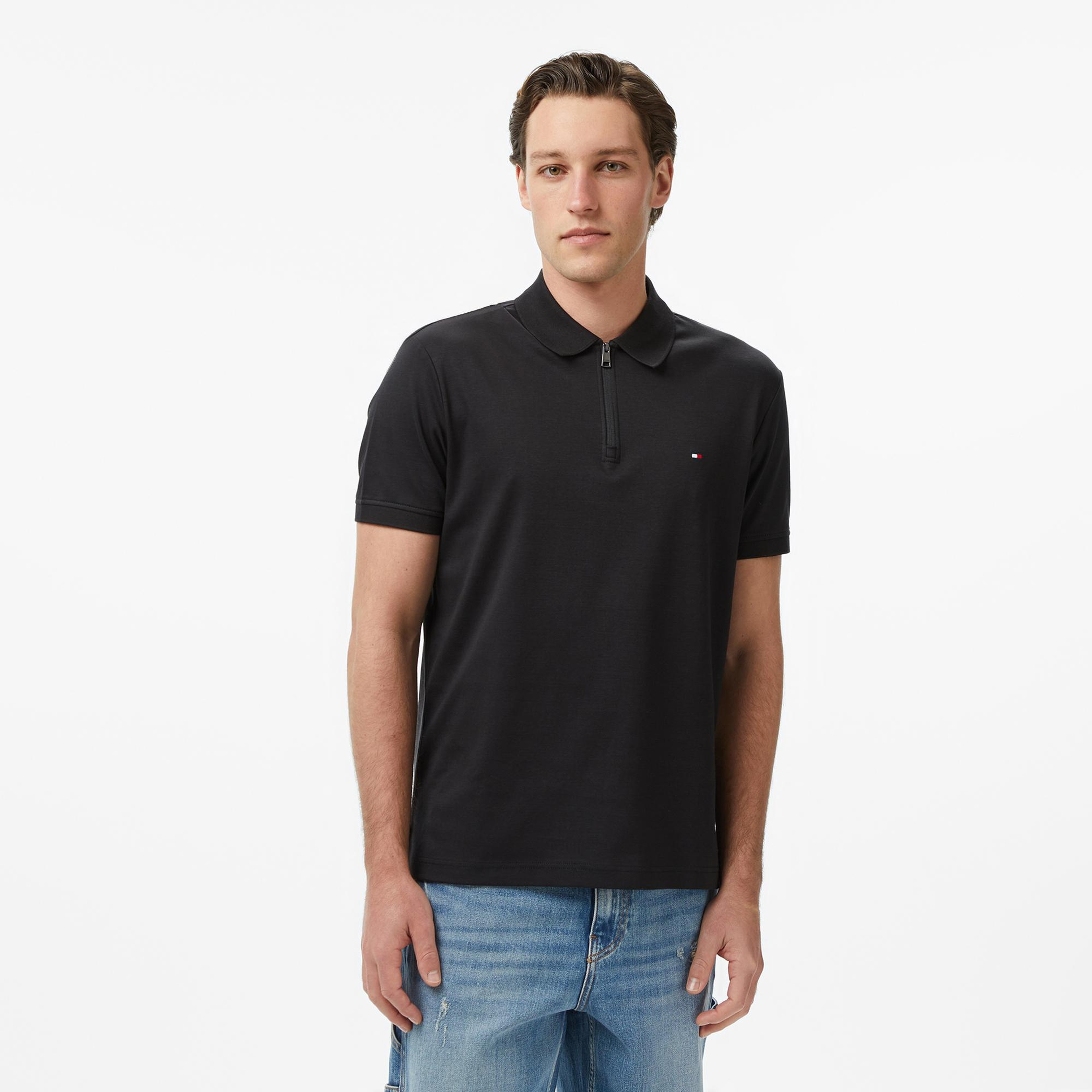 Tommy Hilfiger Elevated Essentials Erkek Siyah Polo Yaka T-Shirt