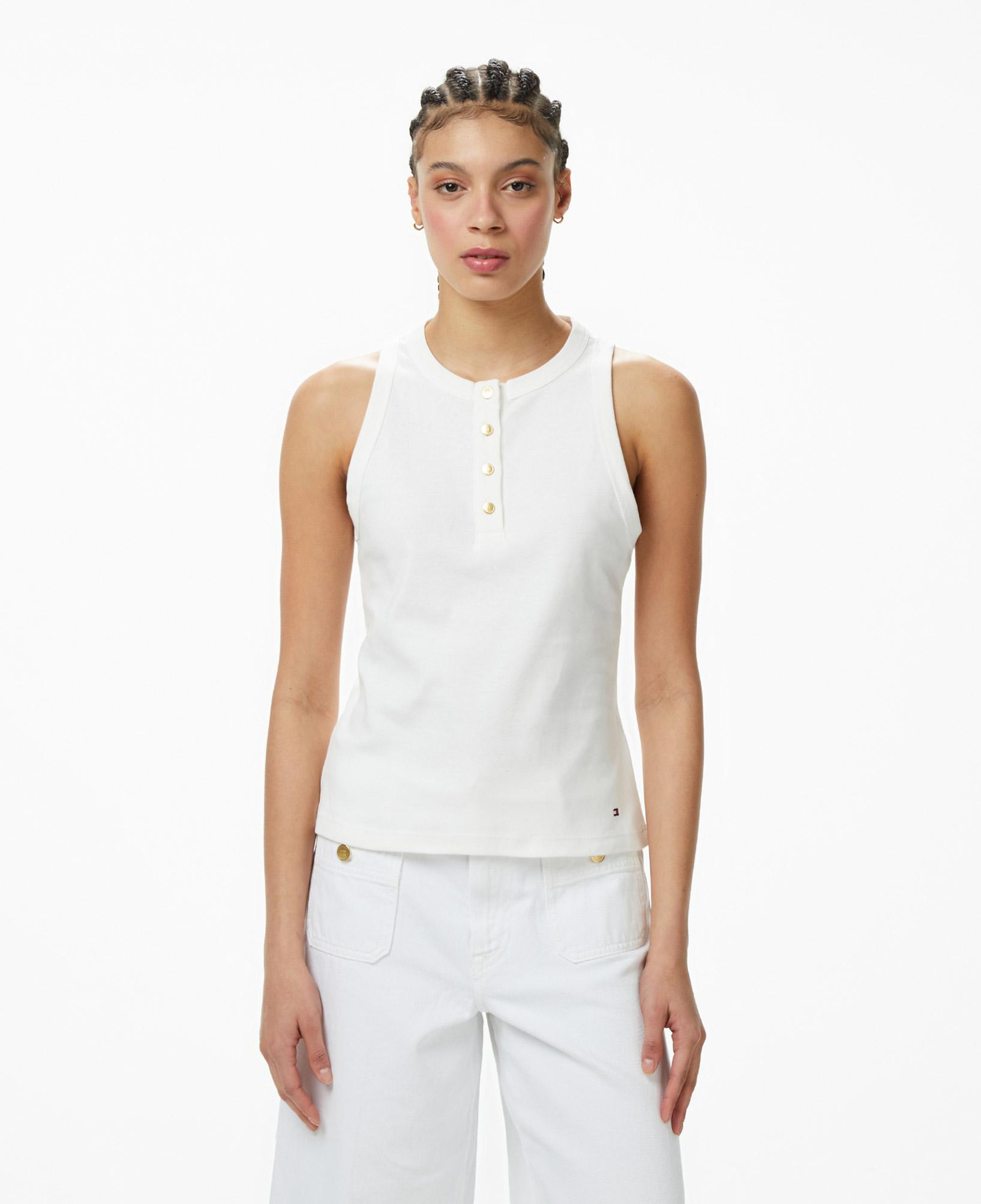 Tommy Hilfiger Gold Button Kadın Beyaz T-Shirt