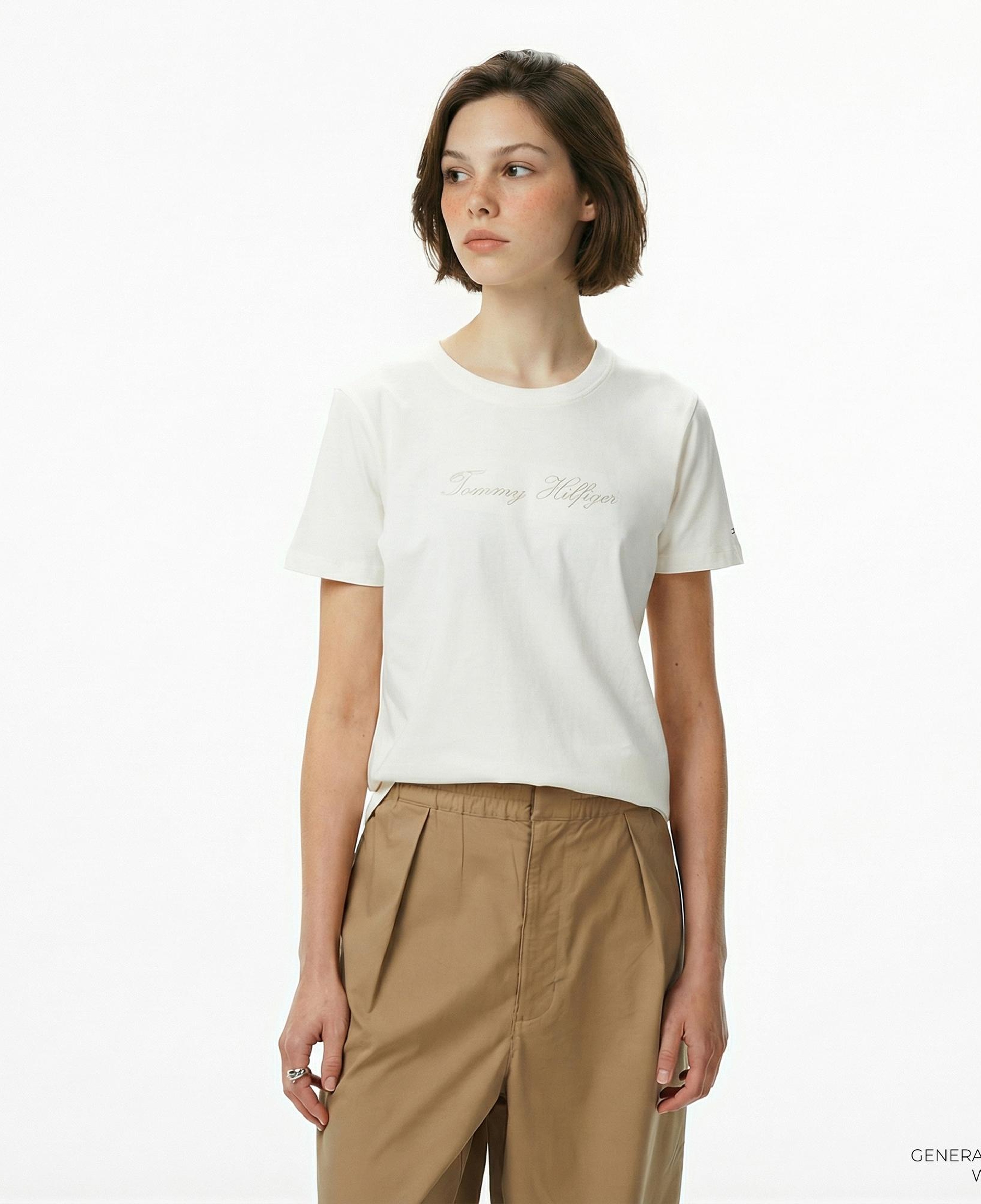 Tommy Hilfiger Lurex Script Regular Kadın Beyaz T-Shirt